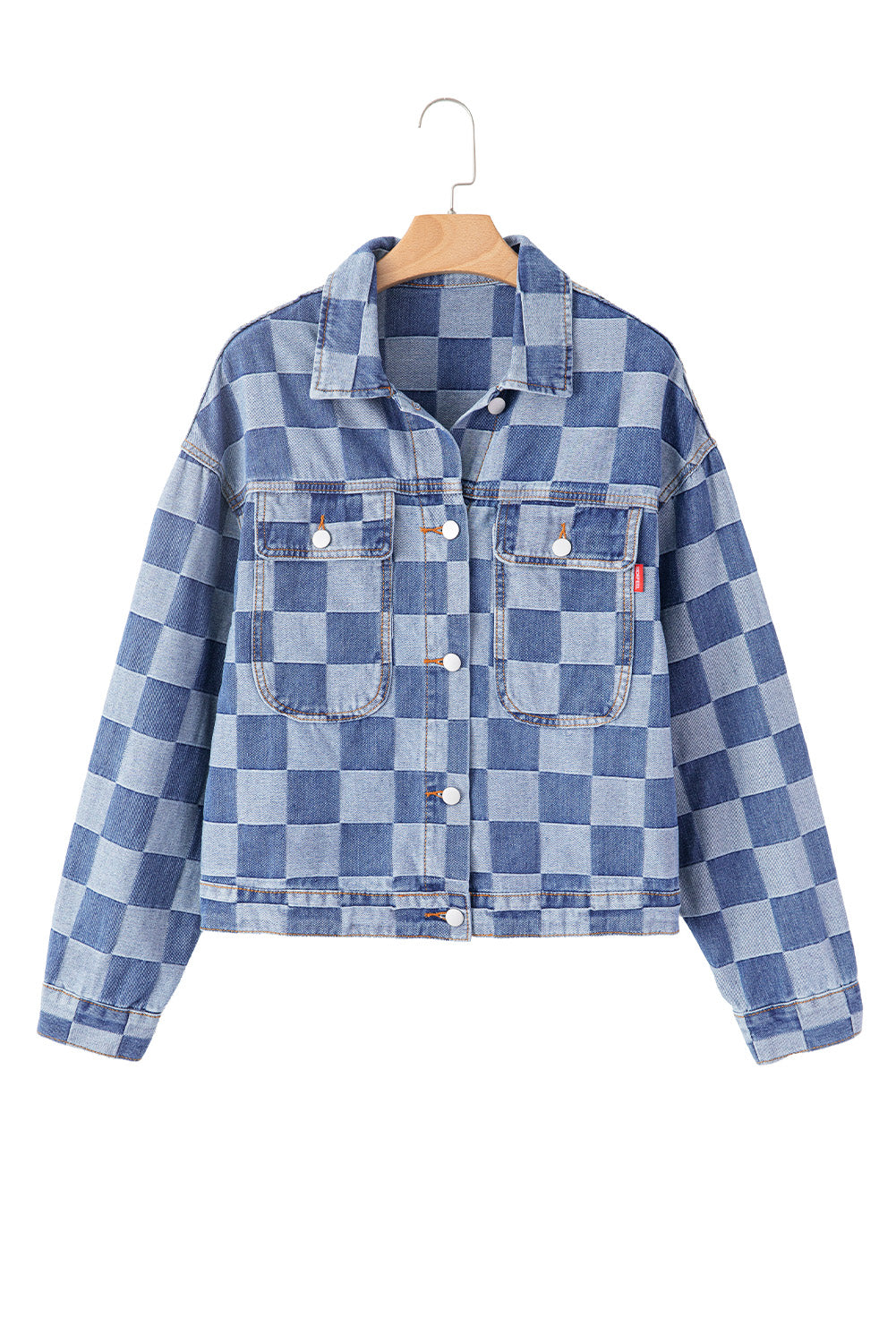 Checkered Patchwork Button up Denim Jacket