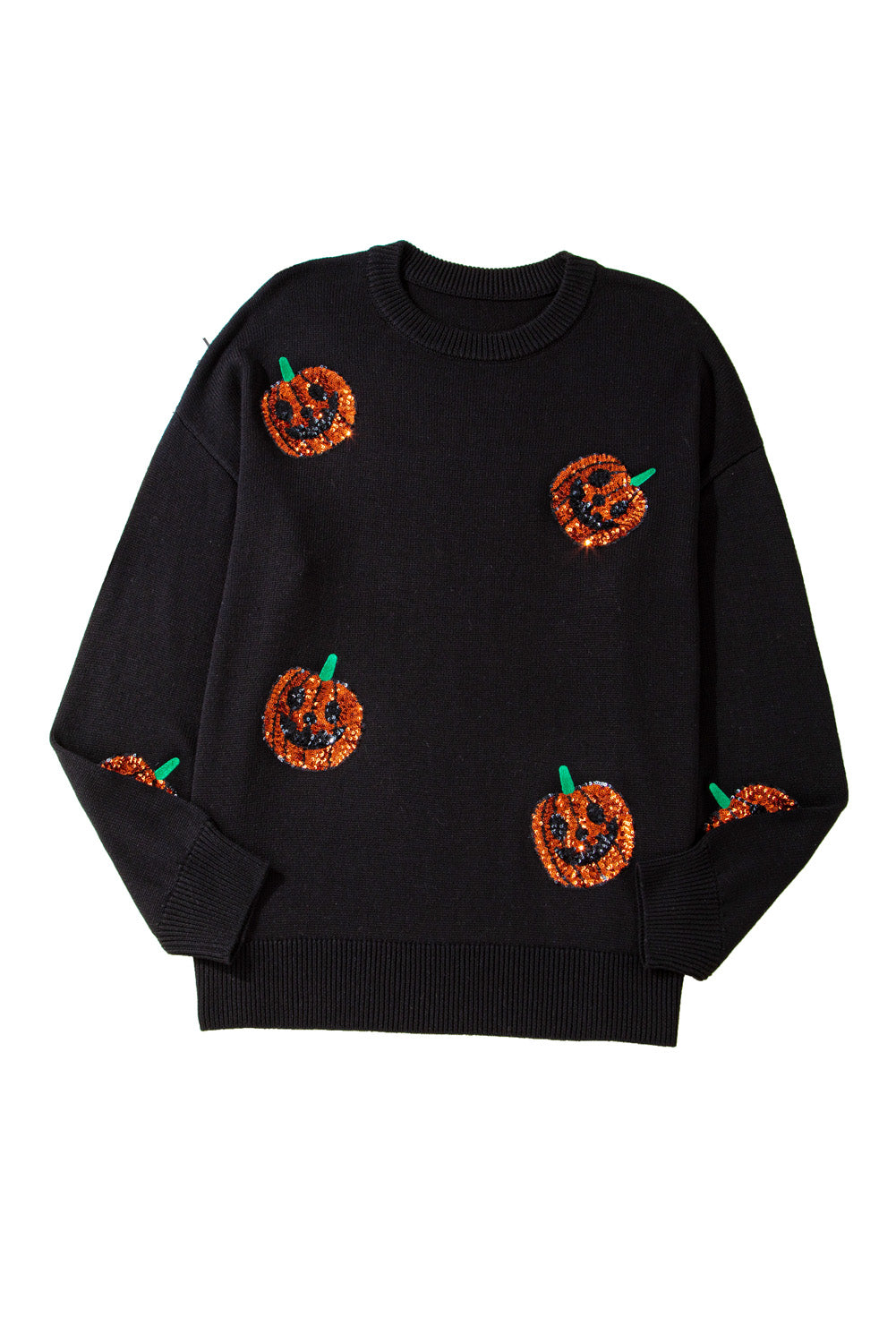 Plus Size Halloween Sequined Pumpkin Pattern Sweater