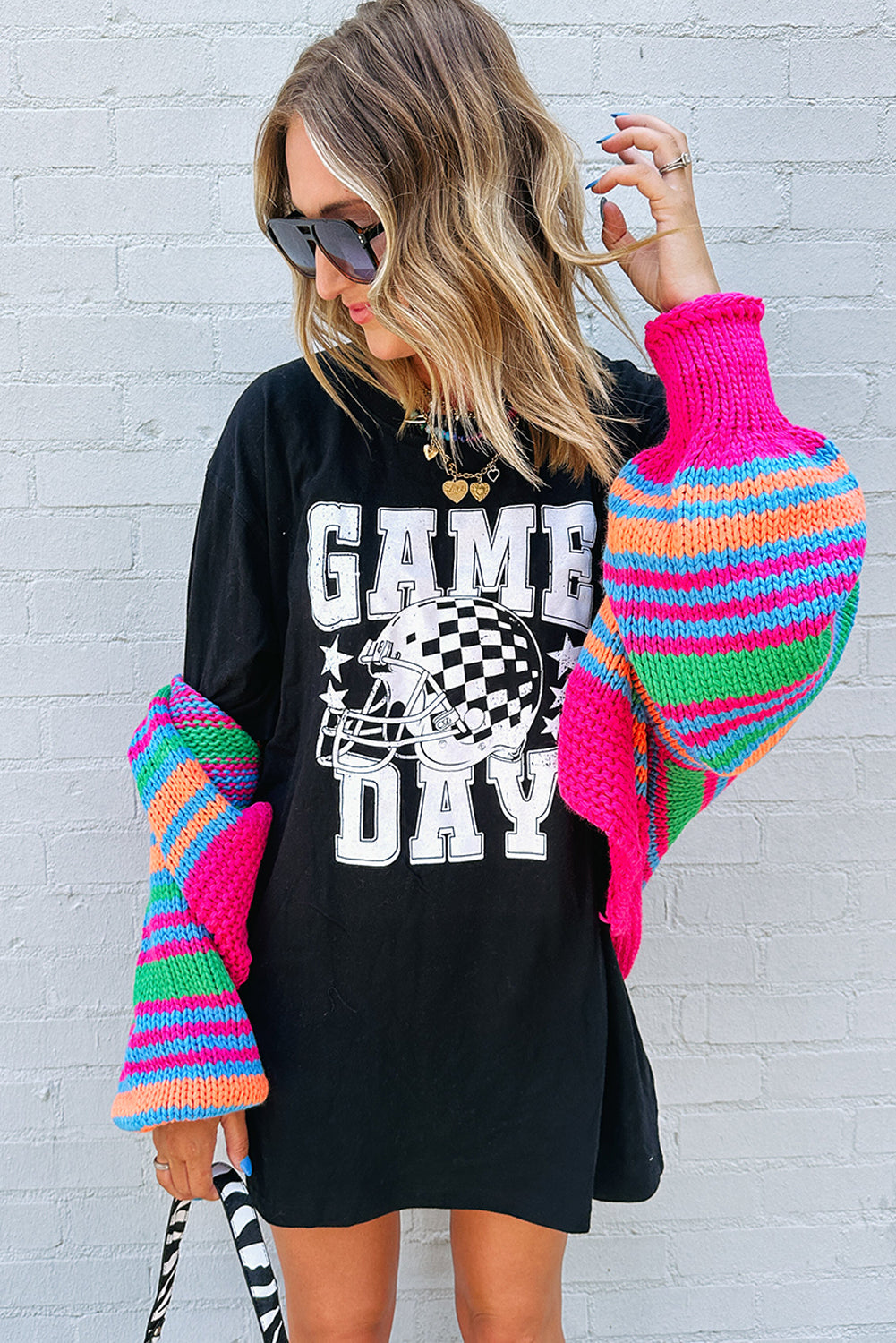 Black GAME DAY Checkerboard Football Helmet T Shirt