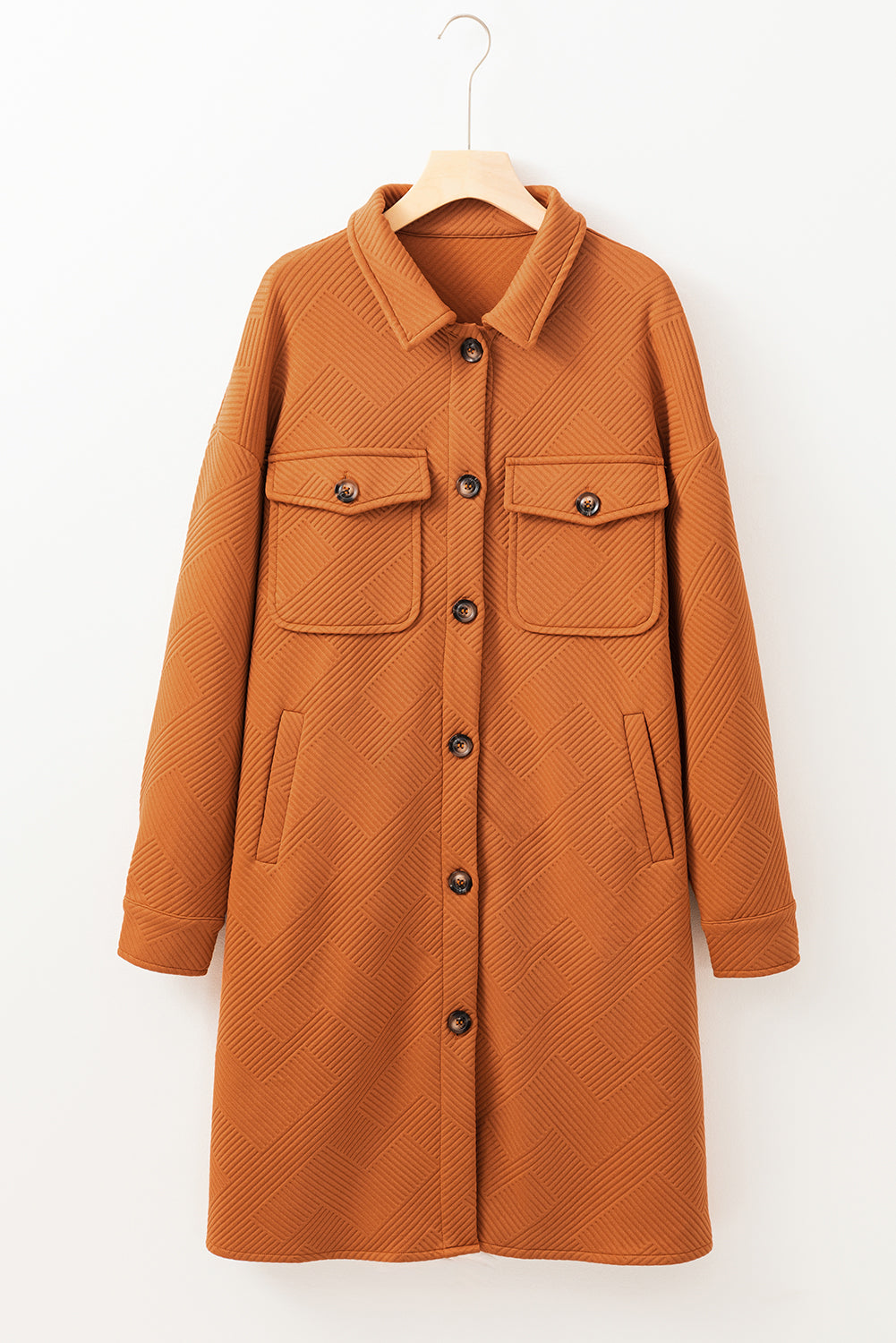 Textured Collared Drop Shoulder Buttoned Front Duster Coat