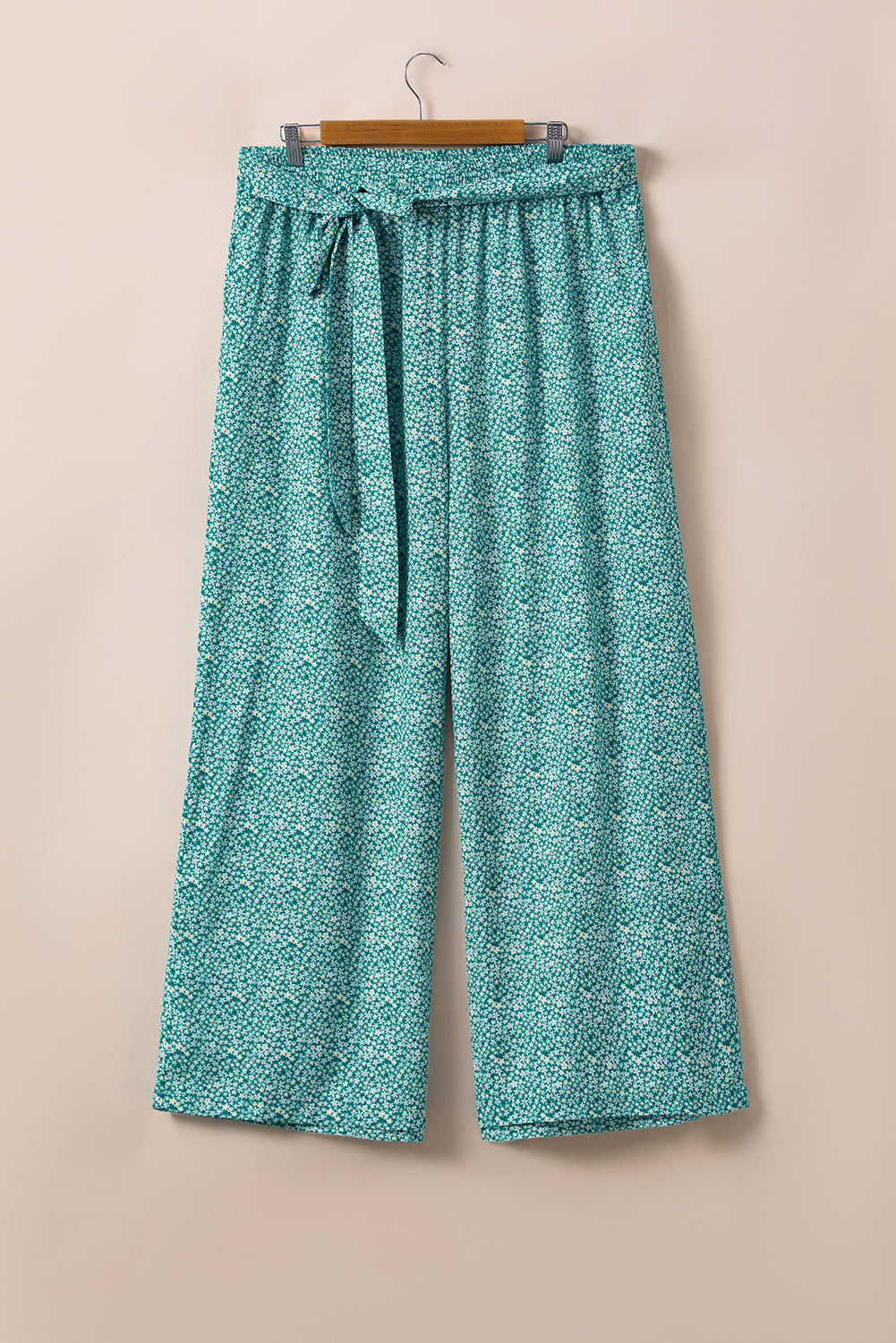 Green Plus Size Floral Tied Waist Wide Leg Pants