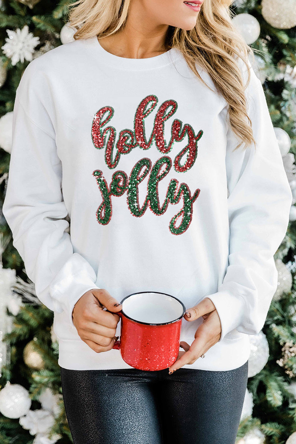 Sequined holly jolly Graphic Christmas Sweatshirt