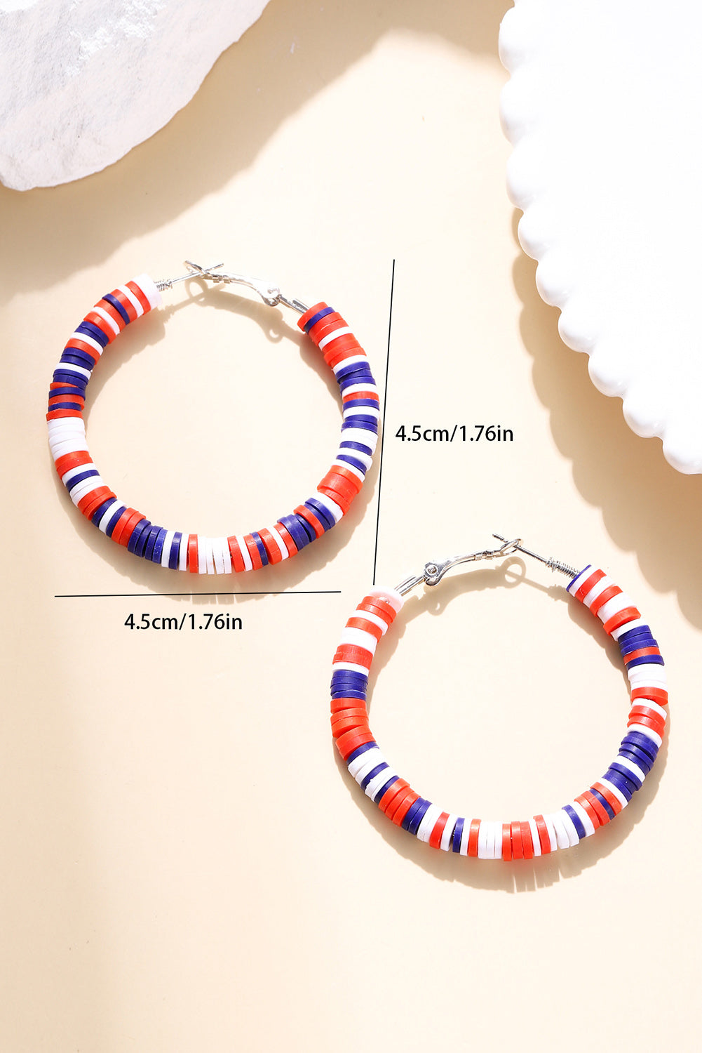 Patriotic American Flag Inspired Multicolored Bead Hoop Earrings