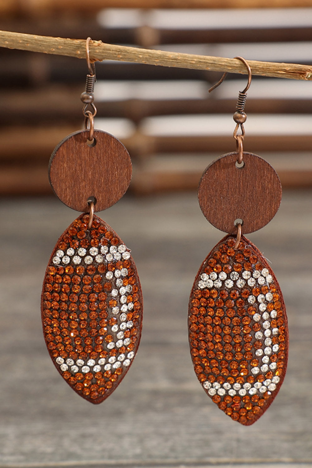 Multicolor Rhinestone Football Dangle Earrings