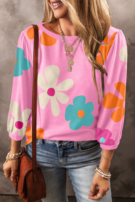 Rose Cute Flower Print Bracelet Sleeve Top