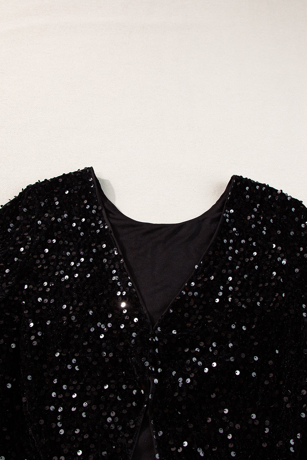 Black Sequin Long Sleeve Cutout Back Top