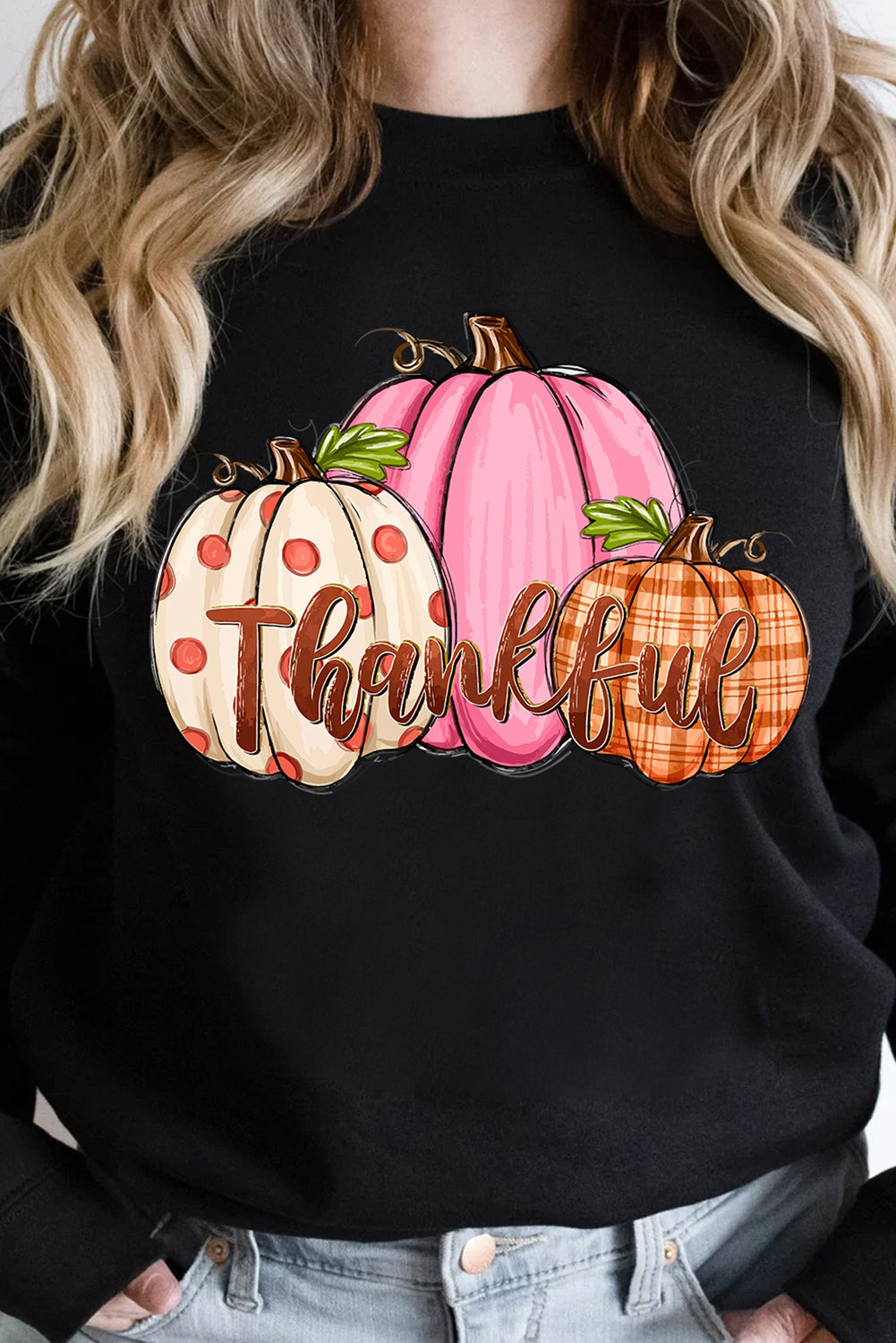 Pumpkin Thankful Drop Shoulder Thanksgiving Pullover Sweatshirt