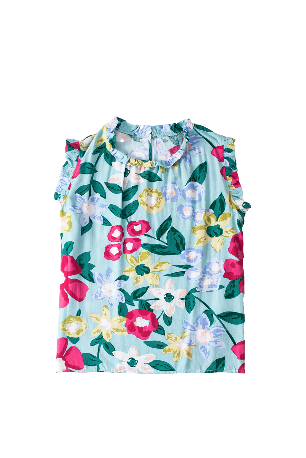 Multicolor Plus Size Floral Print Ruffle Trim Tank Top