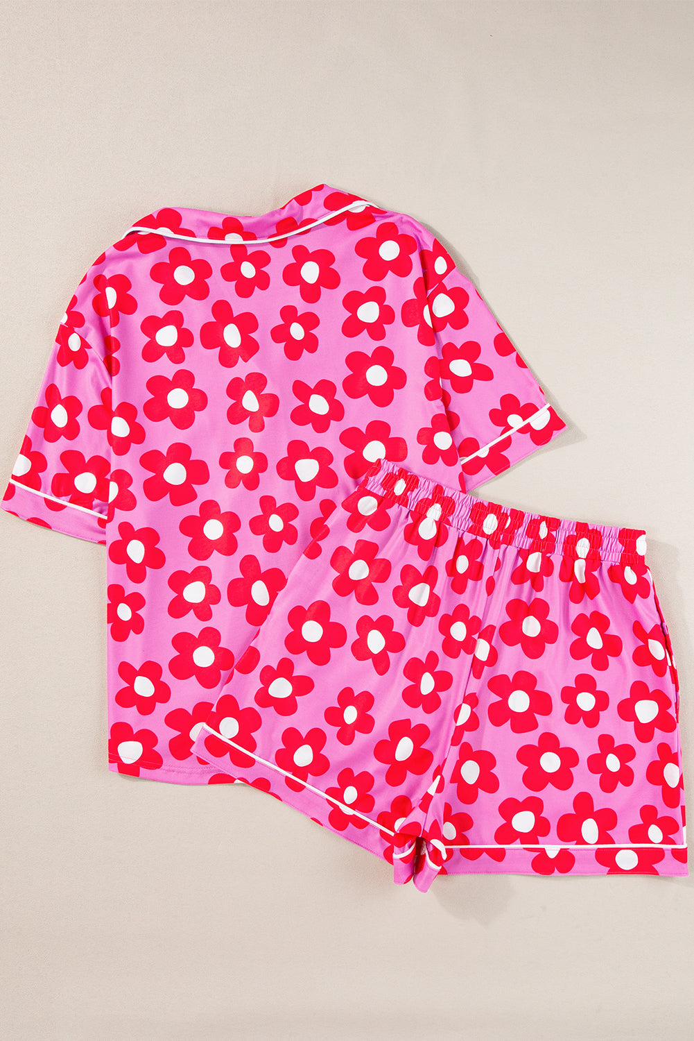 Orange Flower Print Short Sleeve Shirt Pajamas Set