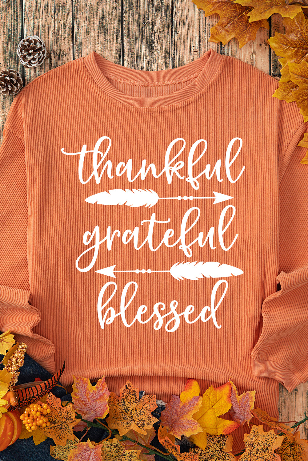 Thankful Grateful Blessed Arrow Graphic Corded Sweatshirt