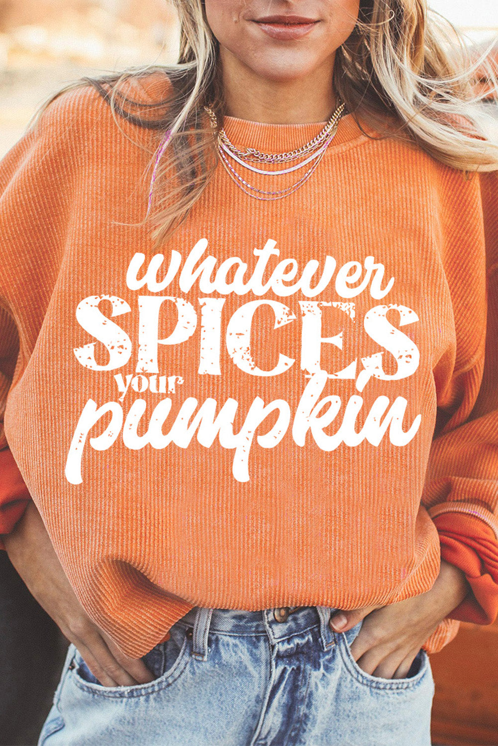 Whatever Spices Your Pumpkin Graphic Corded Pullover Sweatshirt