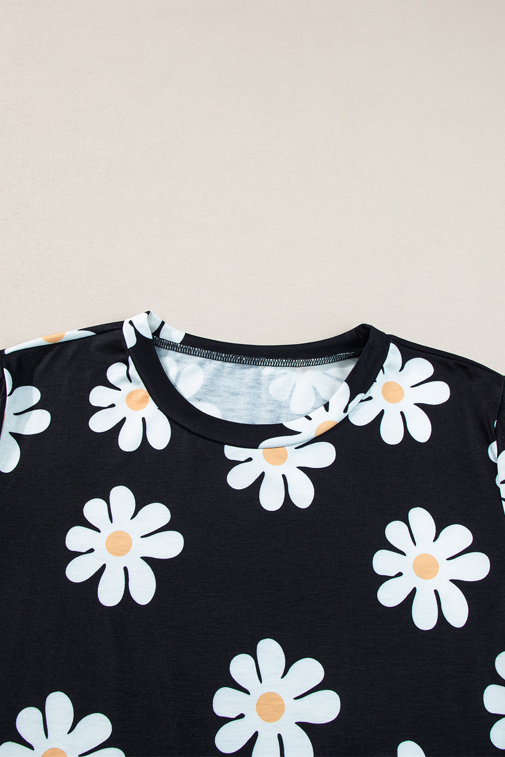 Sky Blue Daisy Printed Crewneck T Shirt