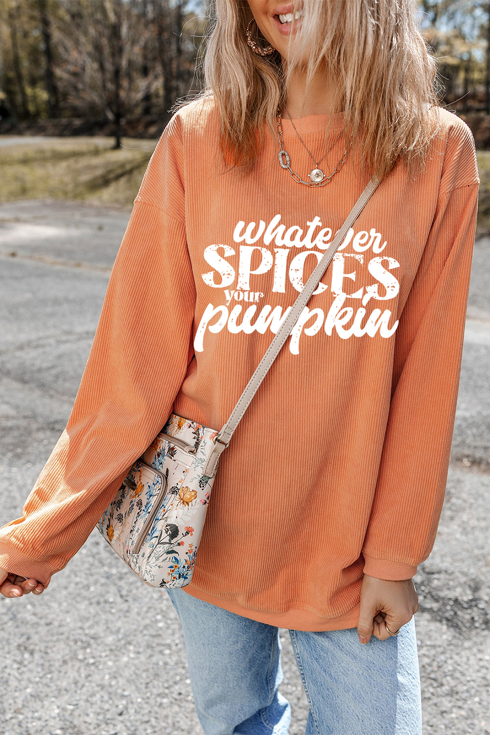 Whatever Spices Your Pumpkin Graphic Corded Pullover Sweatshirt