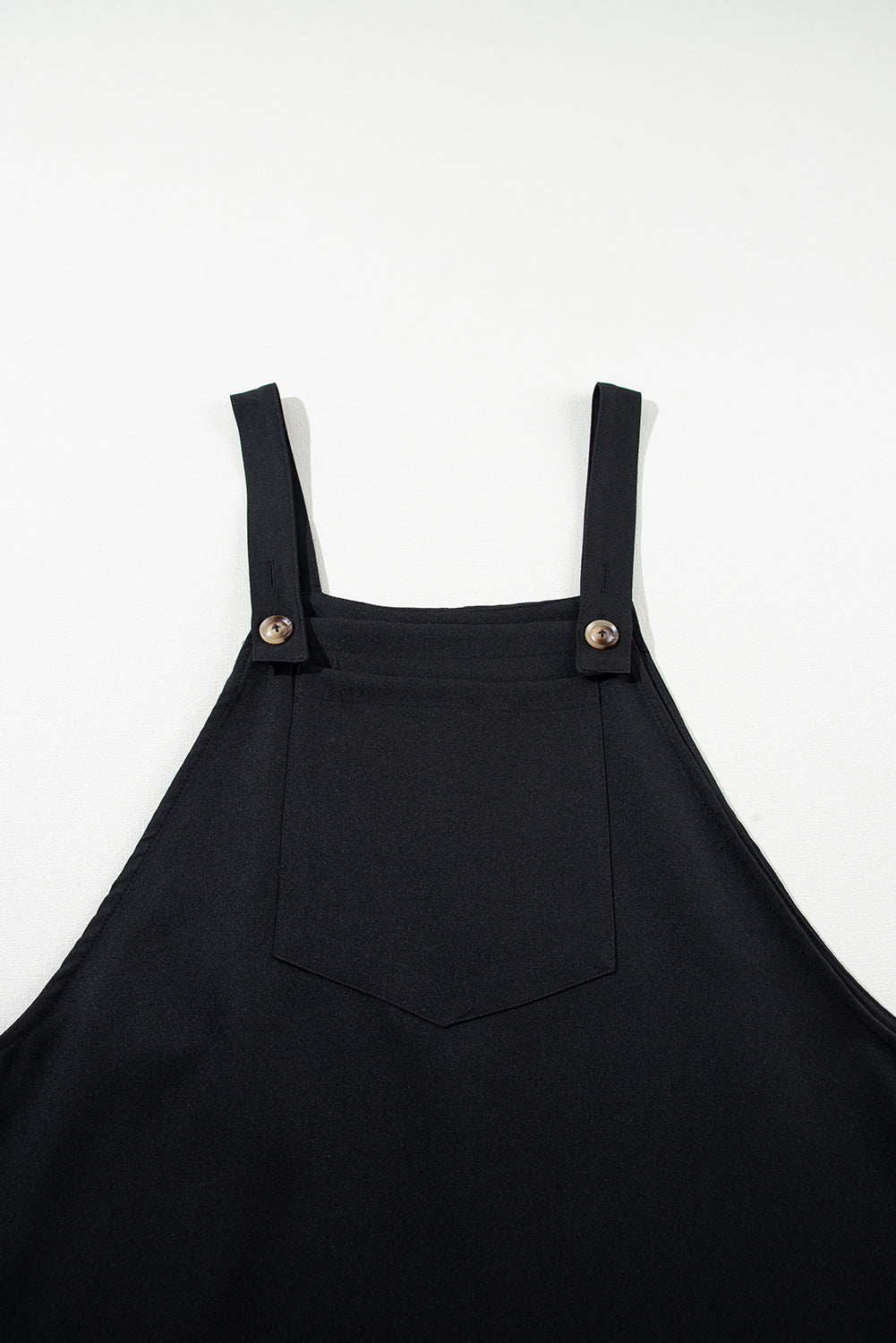 Black Solid Buttoned Straps Plus Size Overall Dress