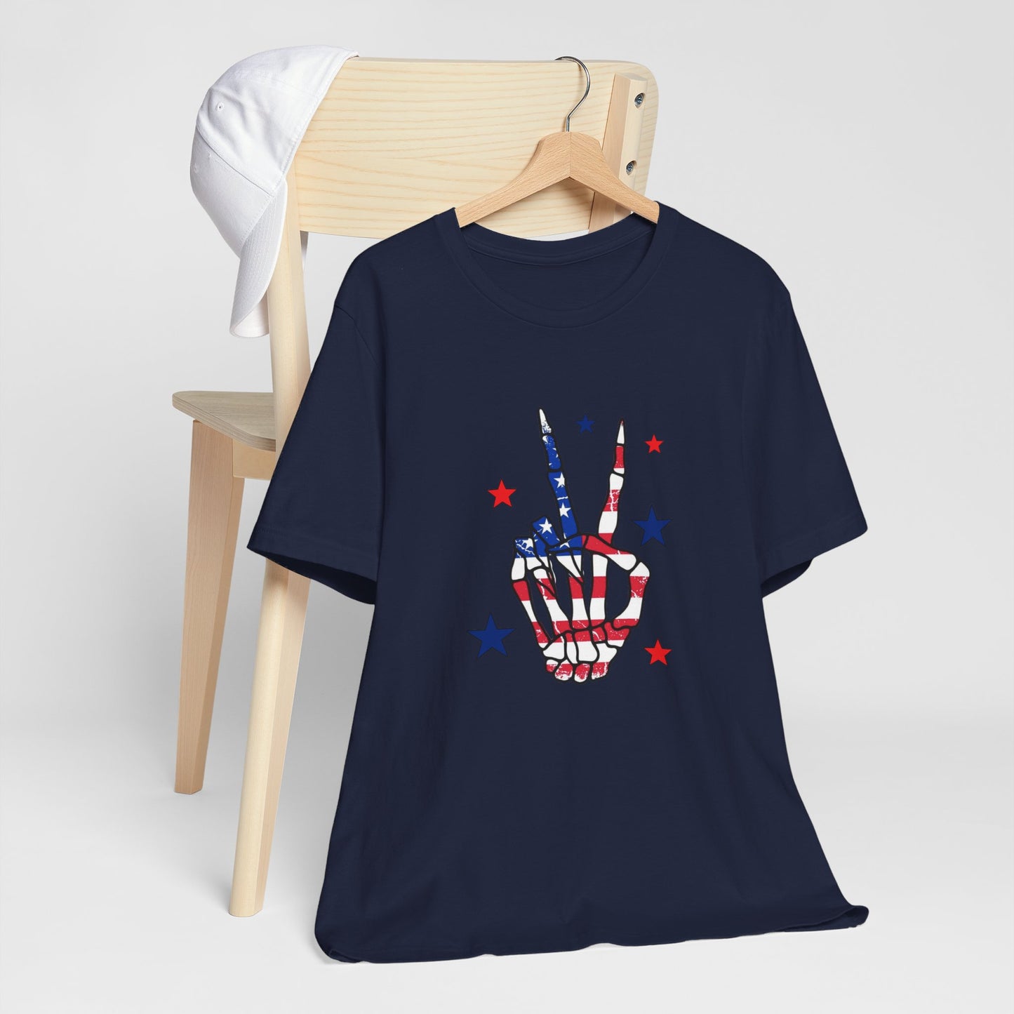 Patriotic Skeleton Peace Hand Unisex Jersey Short Sleeve Tee