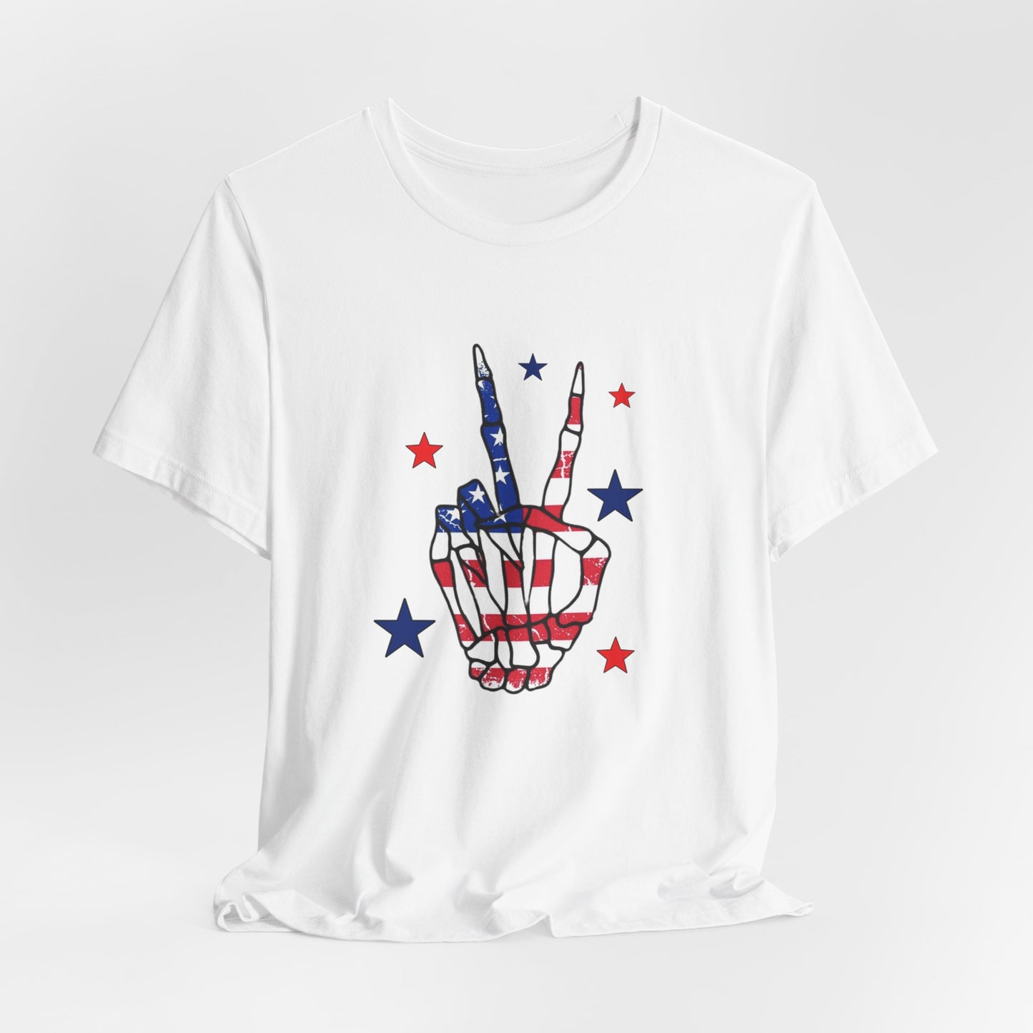 Patriotic Skeleton Peace Hand Unisex Jersey Short Sleeve Tee