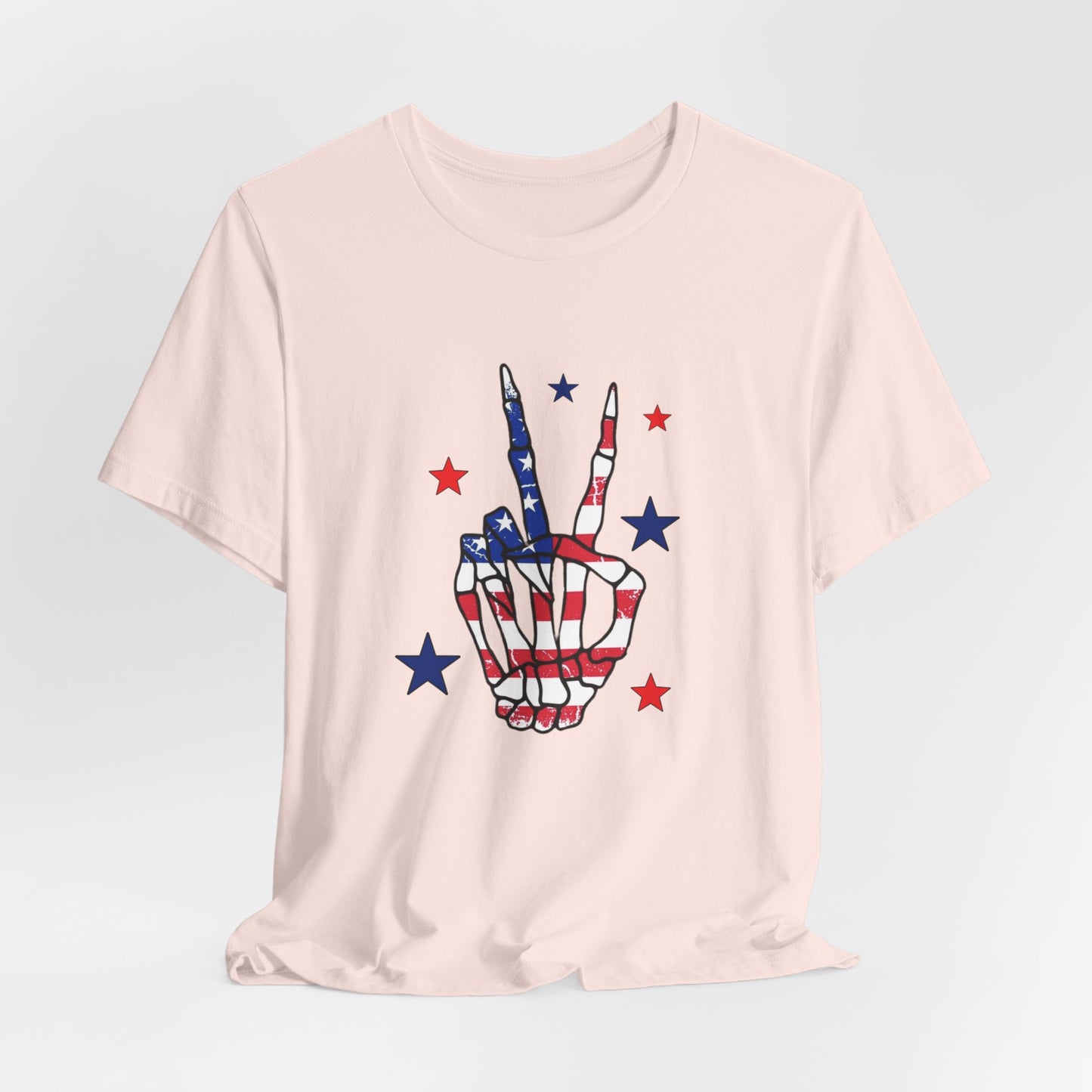 Patriotic Skeleton Peace Hand Unisex Jersey Short Sleeve Tee