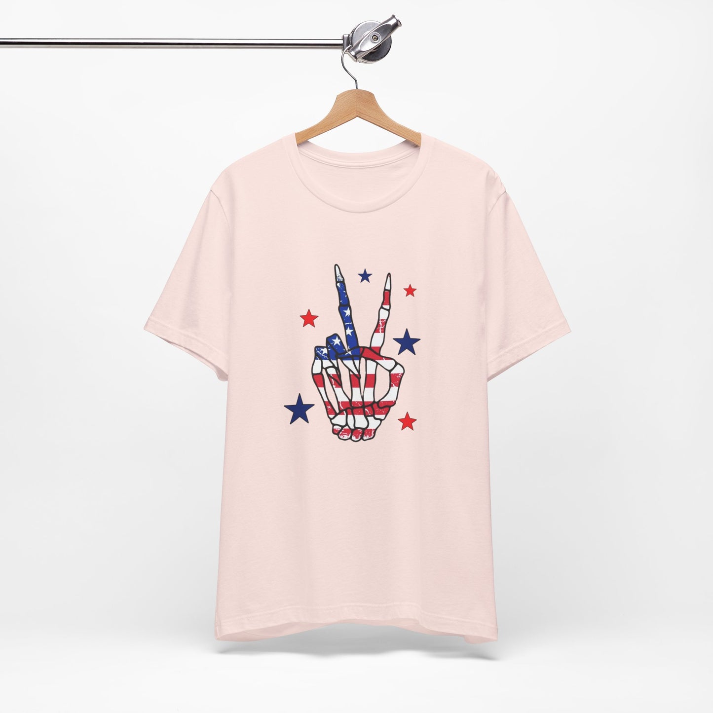 Patriotic Skeleton Peace Hand Unisex Jersey Short Sleeve Tee