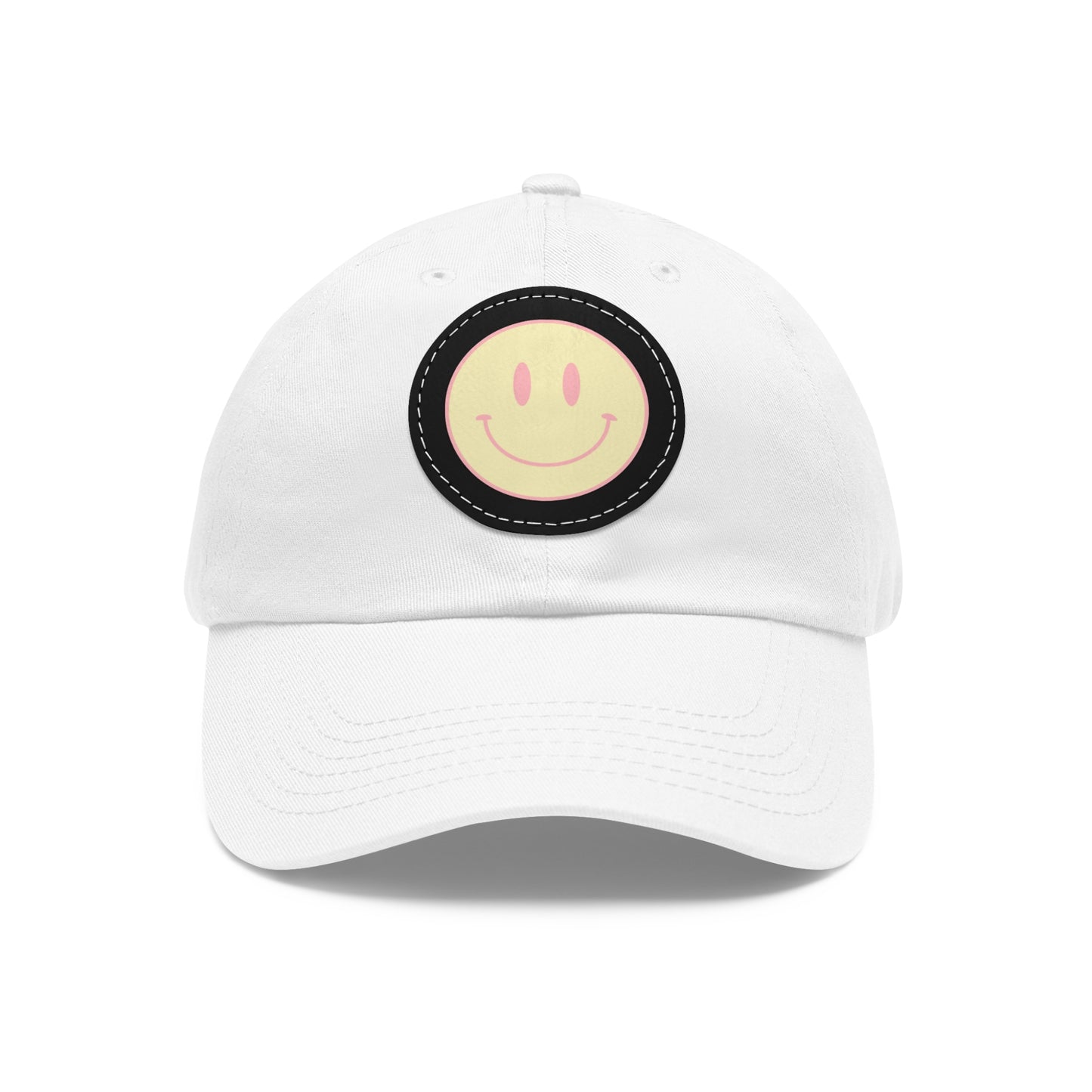 Smiley face Dad Hat with Leather Patch (Round)