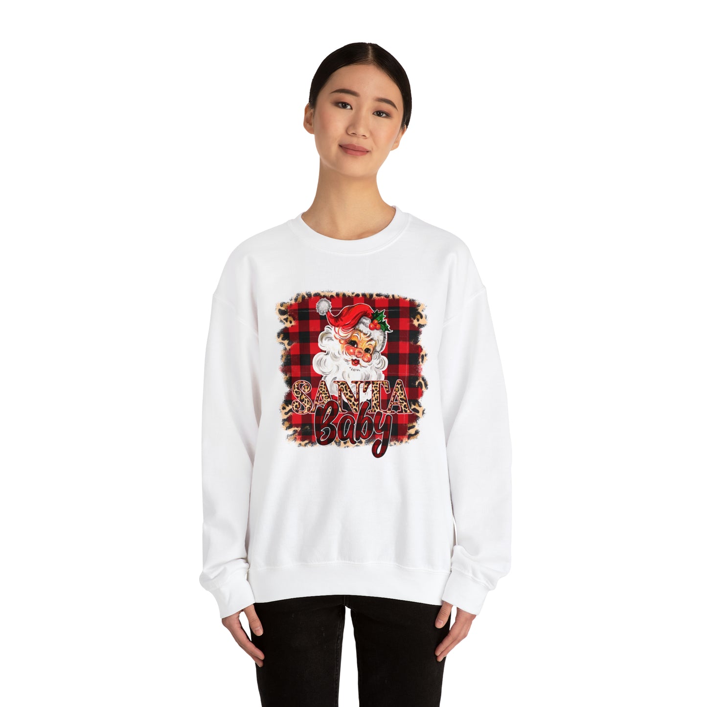 Santa Baby Leopard Print Unisex Heavy Blend™ Crewneck Sweatshirt