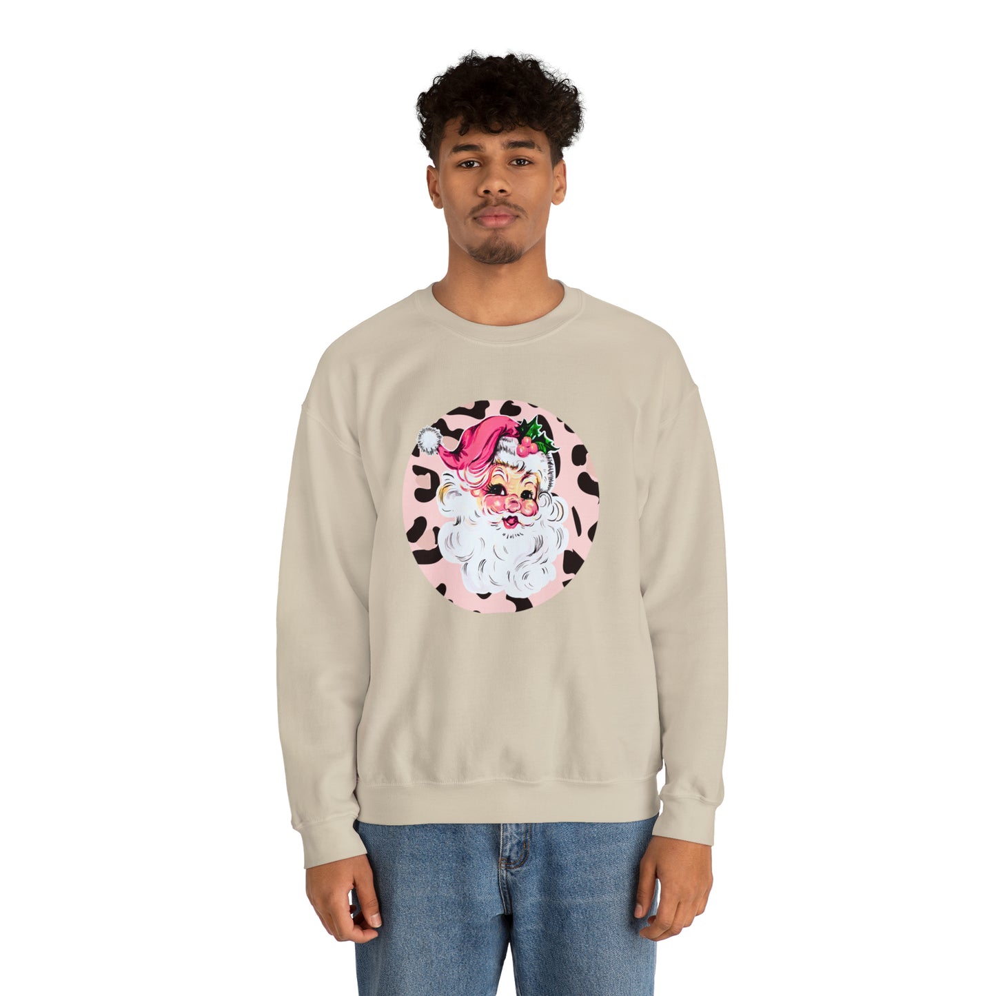 Pink Santa Leopard Print Unisex Heavy Blend™ Crewneck Sweatshirt