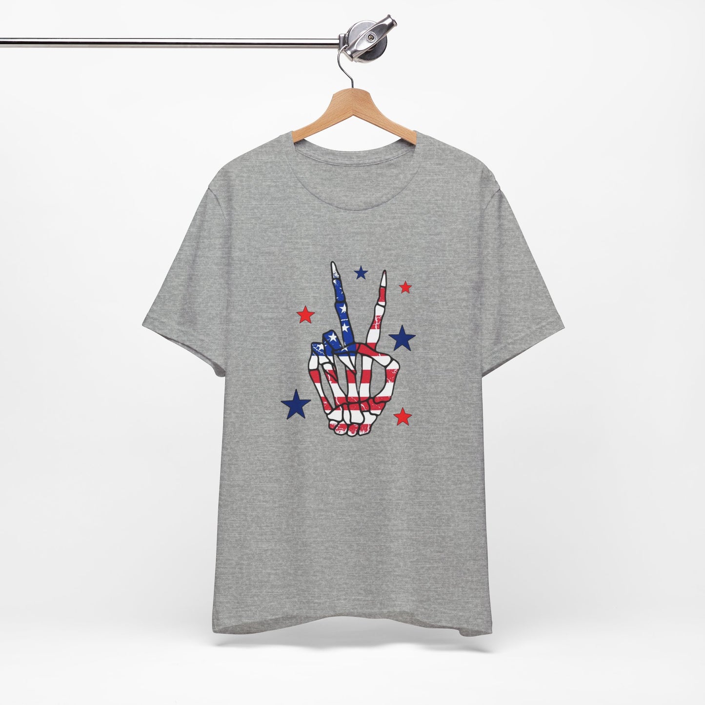 Patriotic Skeleton Peace Hand Unisex Jersey Short Sleeve Tee