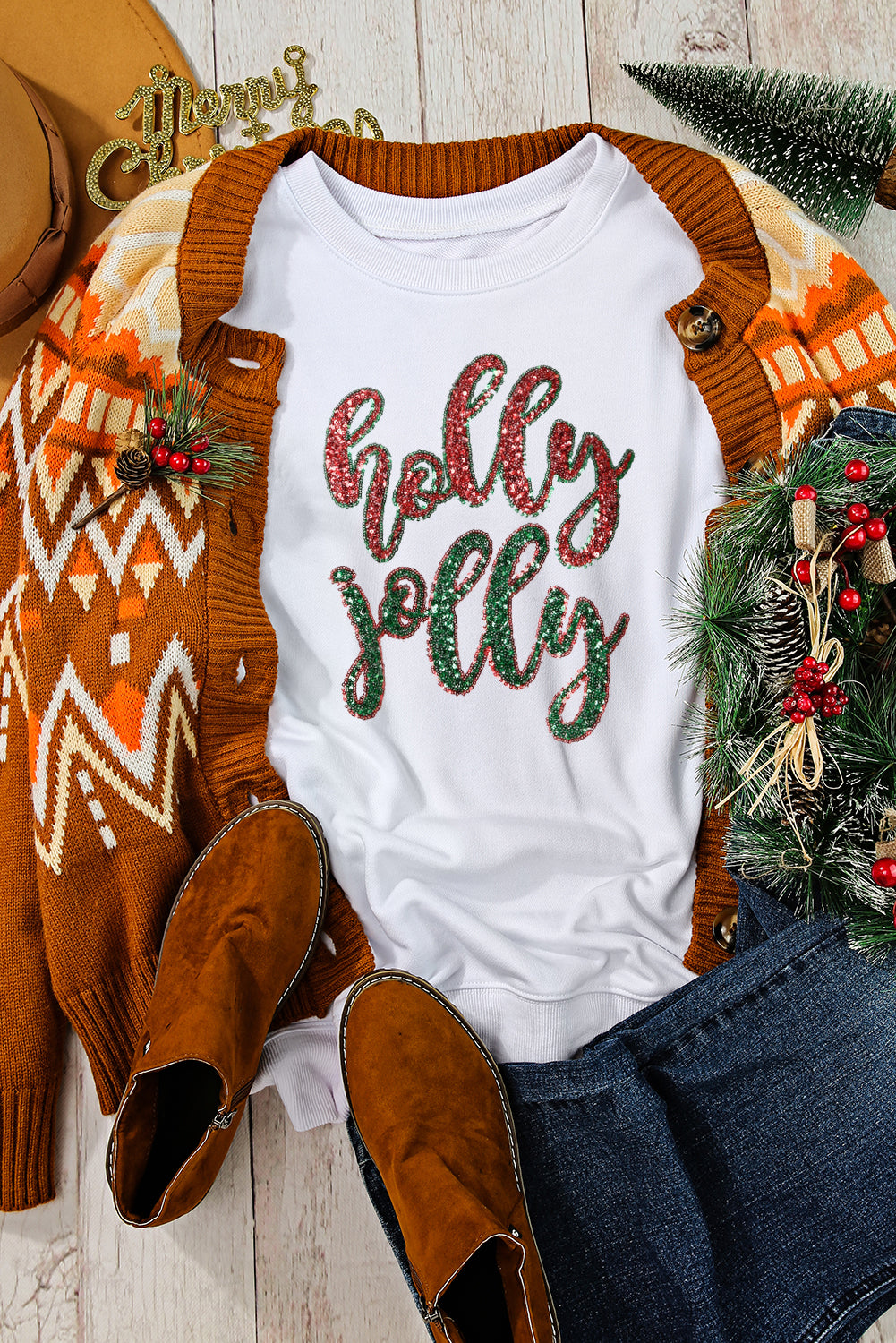 Sequined holly jolly Graphic Christmas Sweatshirt