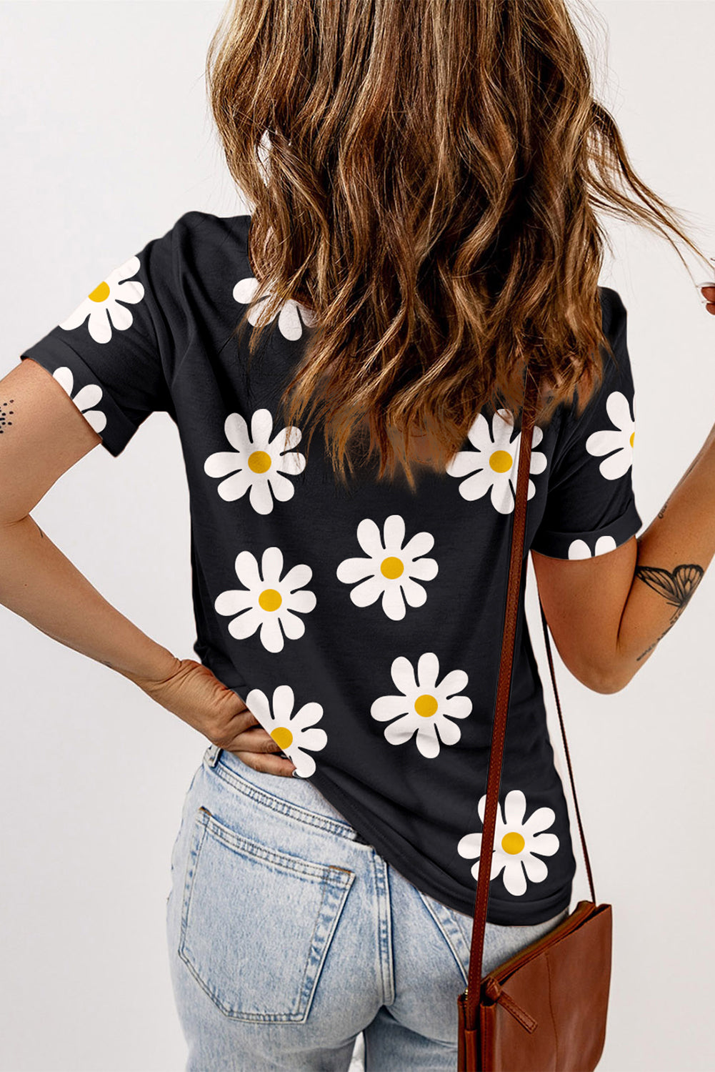 Sky Blue Daisy Printed Crewneck T Shirt