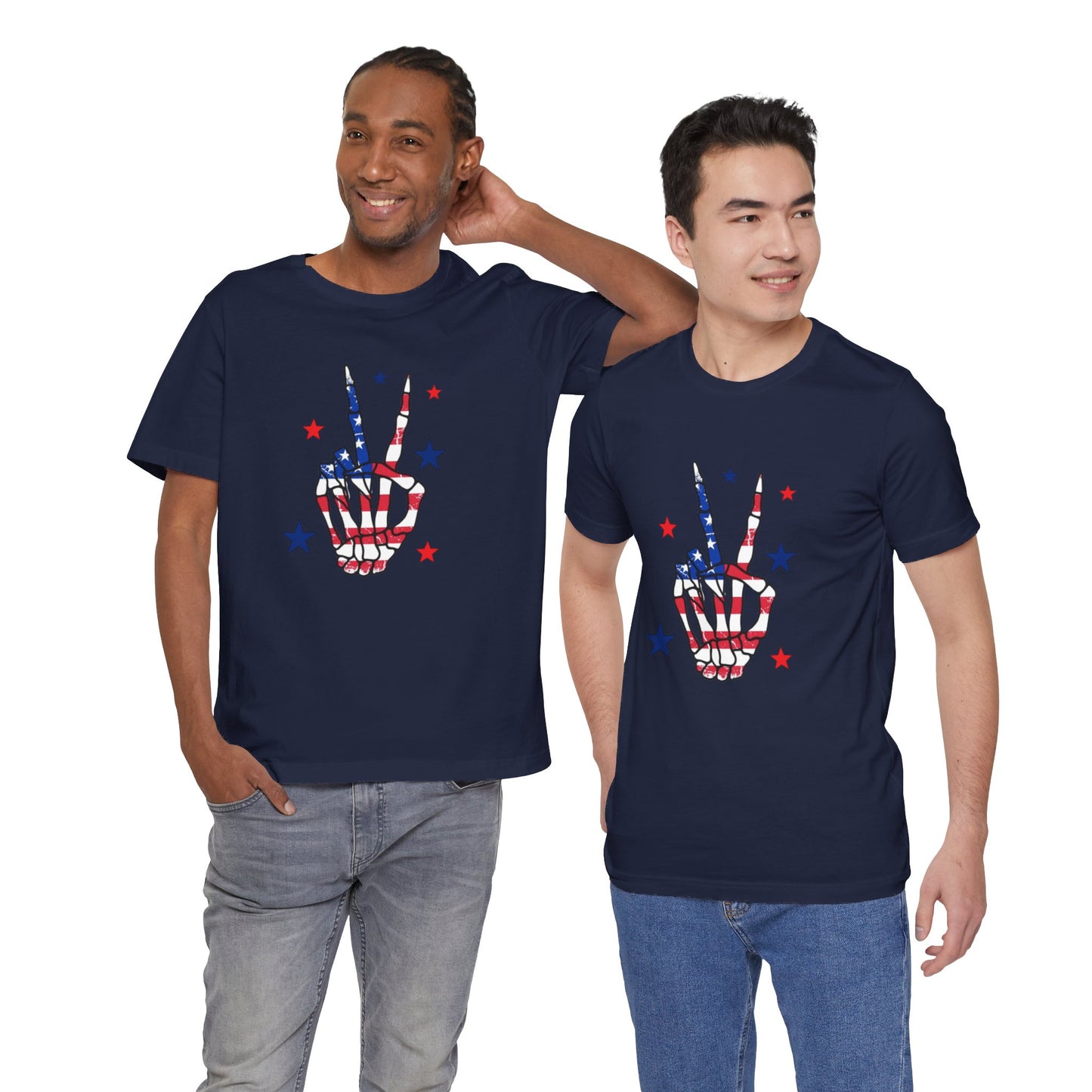 Patriotic Skeleton Peace Hand Unisex Jersey Short Sleeve Tee