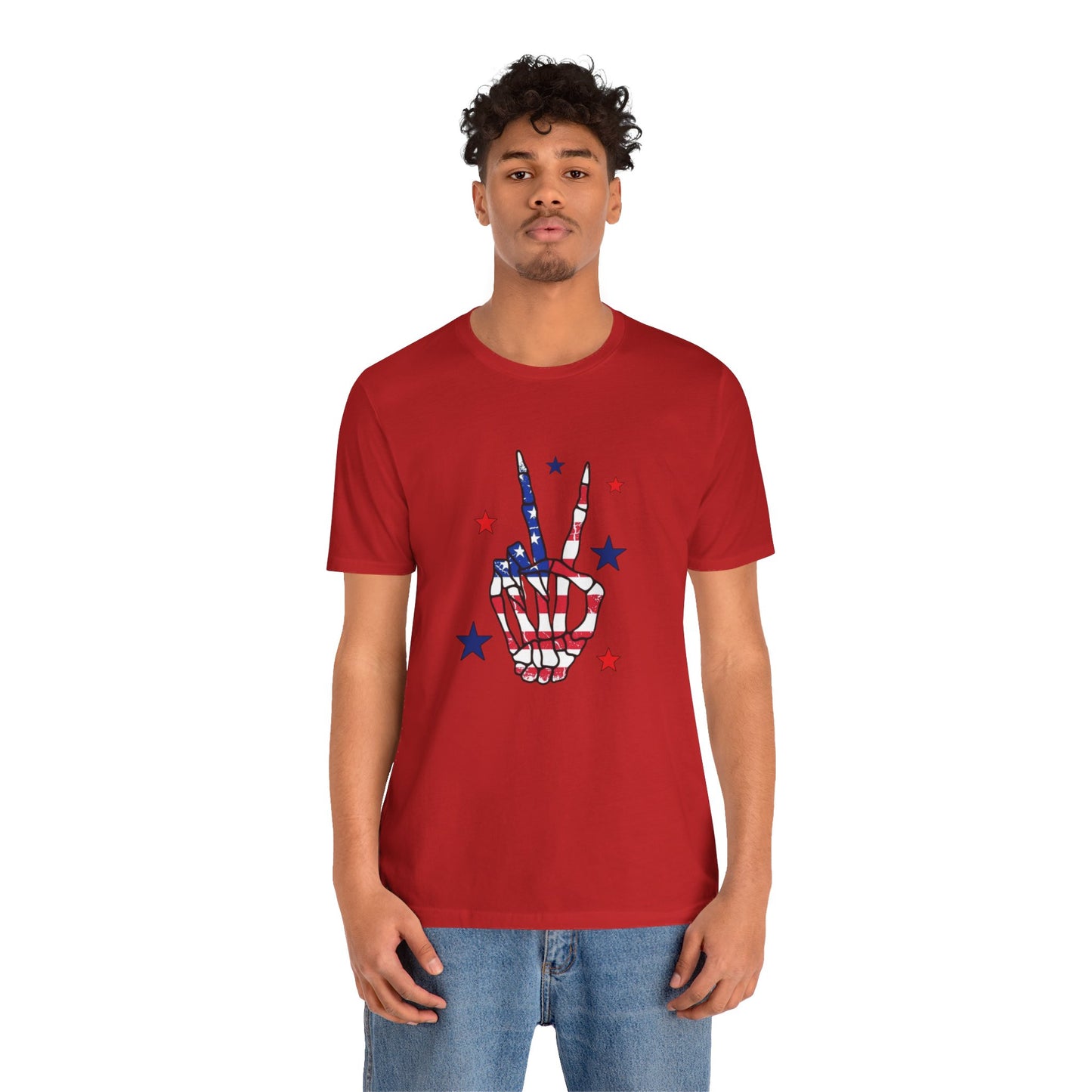 Patriotic Skeleton Peace Hand Unisex Jersey Short Sleeve Tee