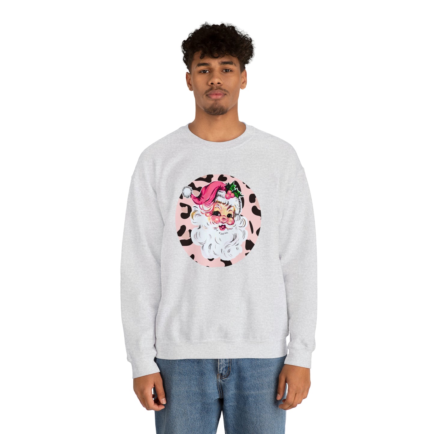 Pink Santa Leopard Print Unisex Heavy Blend™ Crewneck Sweatshirt