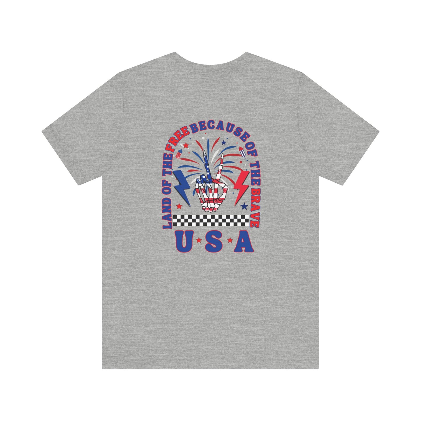 Patriotic Skeleton Peace Hand (Front & Back) Unisex Jersey Short Sleeve Tee