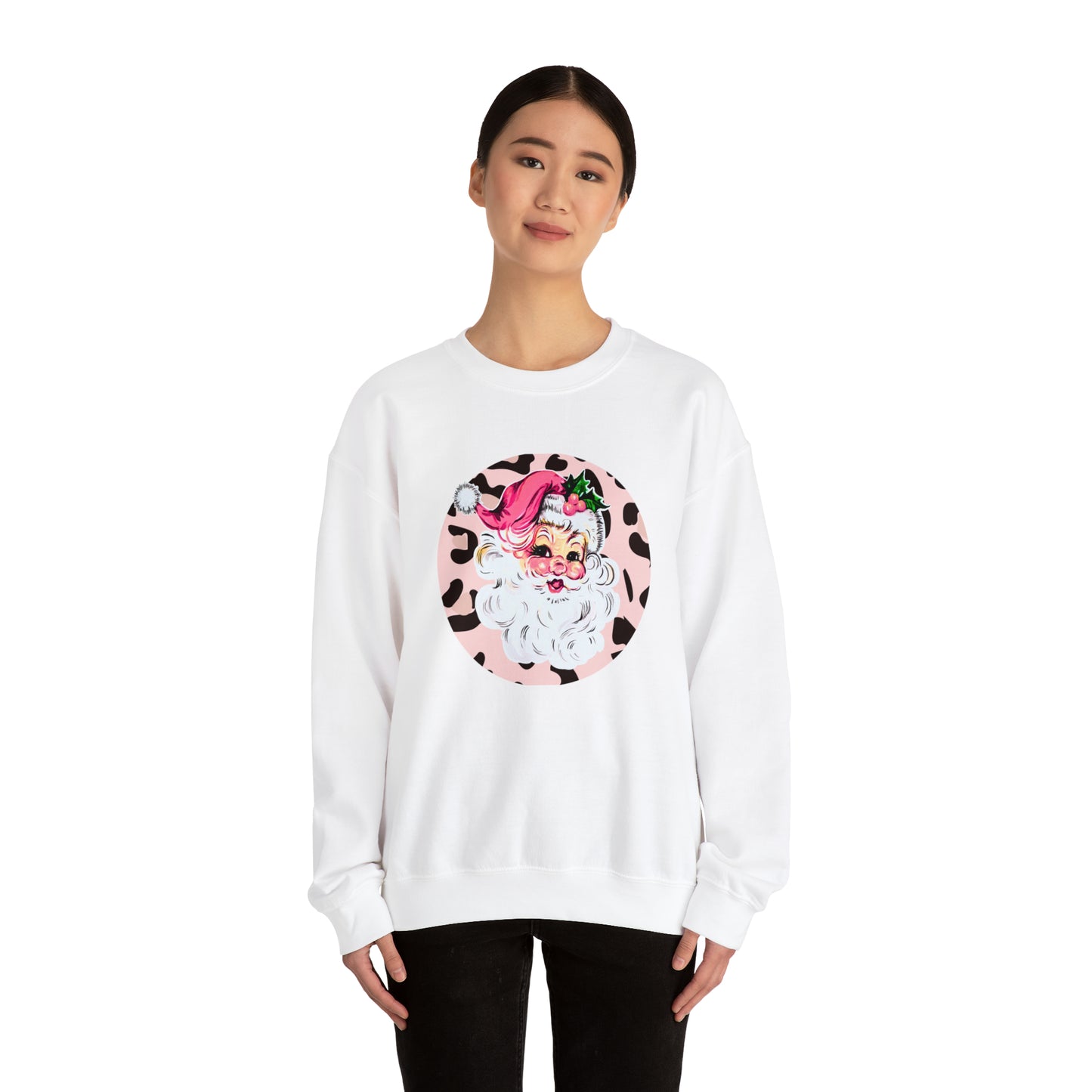 Pink Santa Leopard Print Unisex Heavy Blend™ Crewneck Sweatshirt