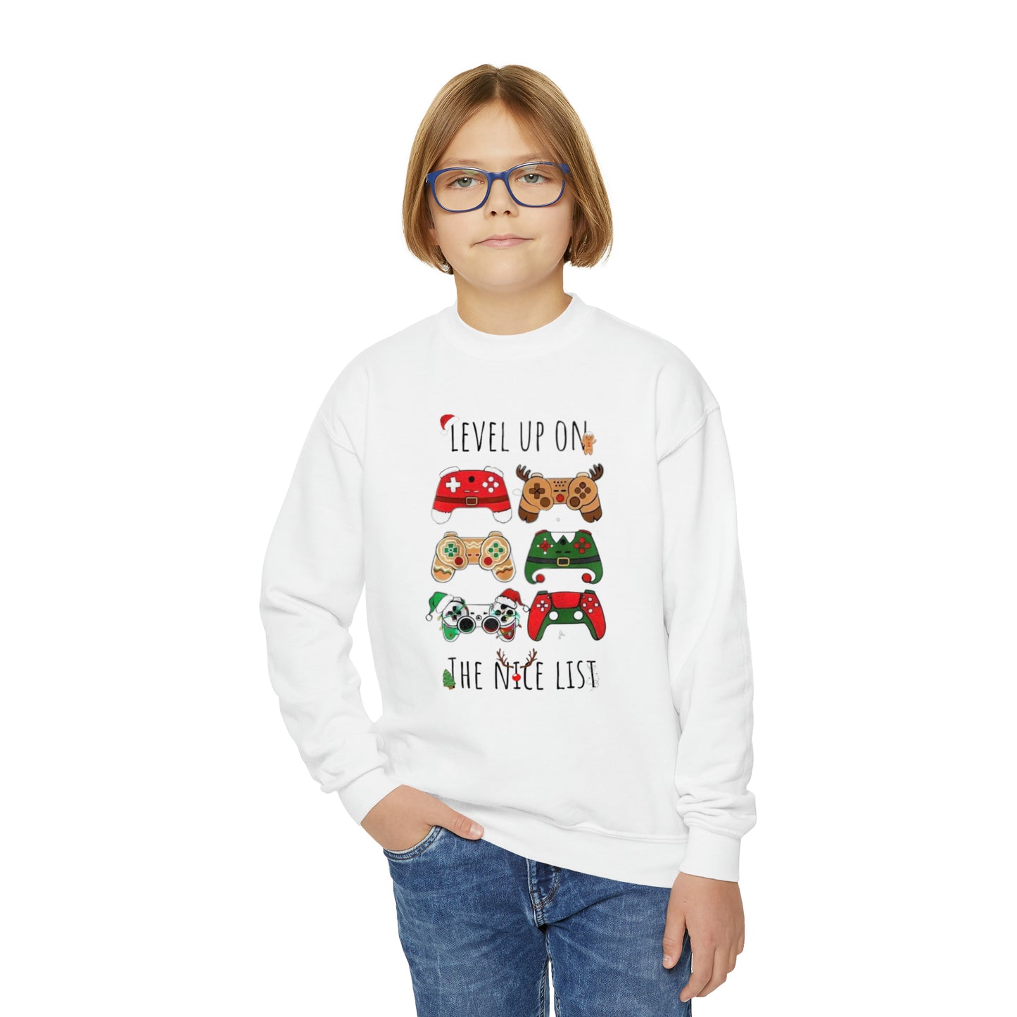 Level Up On The Nice List Youth Crewneck Sweatshirt