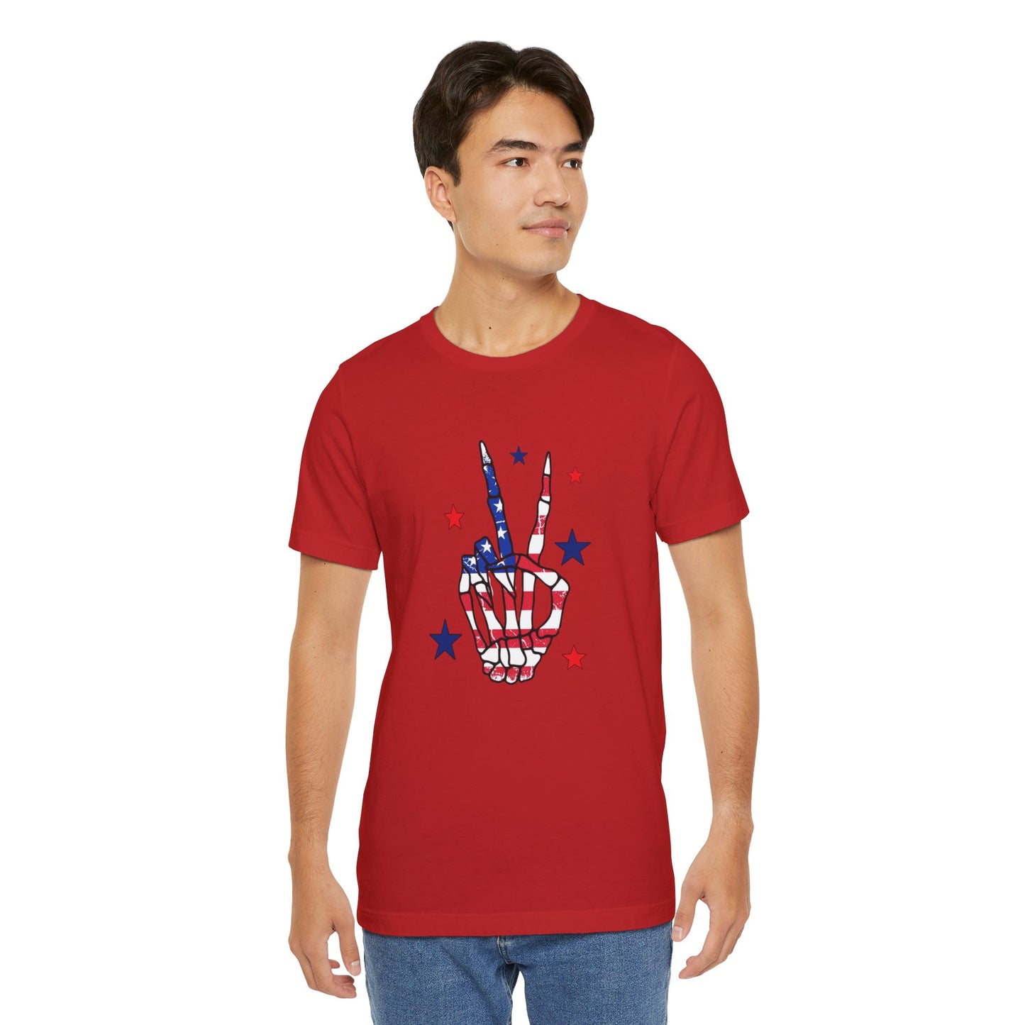 Patriotic Skeleton Peace Hand Unisex Jersey Short Sleeve Tee