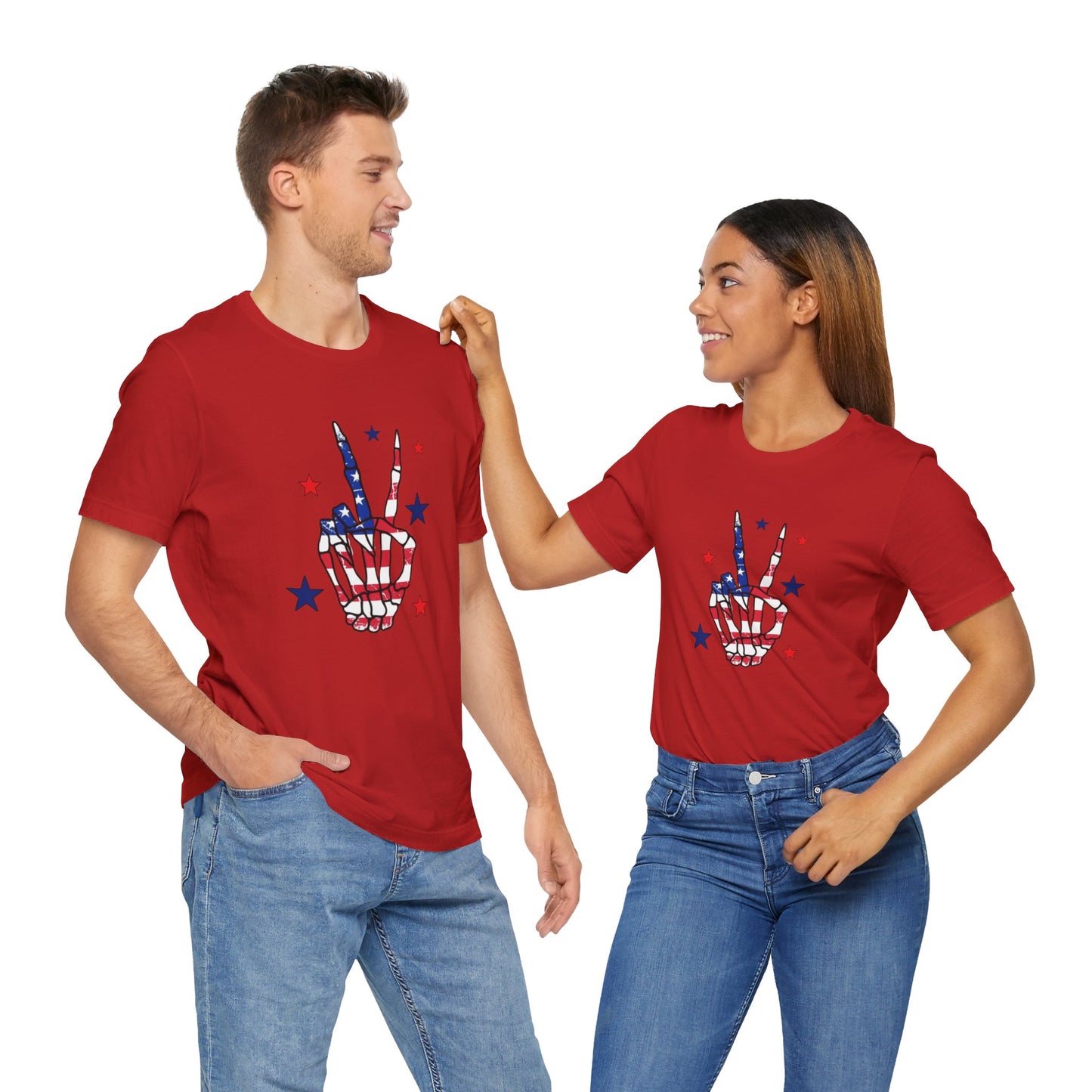 Patriotic Skeleton Peace Hand Unisex Jersey Short Sleeve Tee