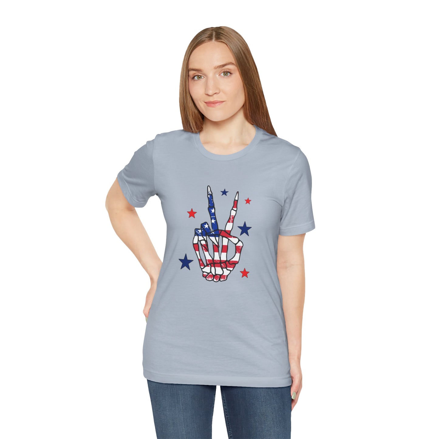 Patriotic Skeleton Peace Hand Unisex Jersey Short Sleeve Tee