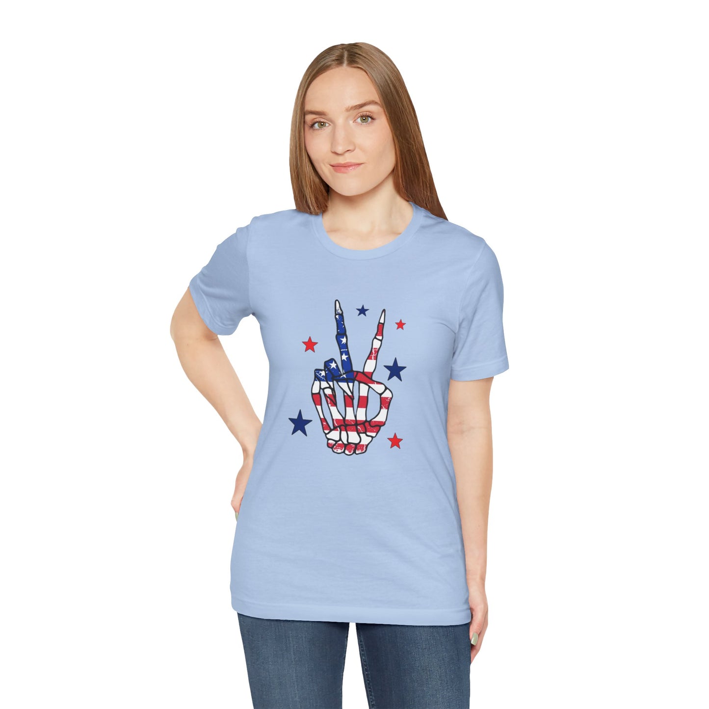 Patriotic Skeleton Peace Hand Unisex Jersey Short Sleeve Tee