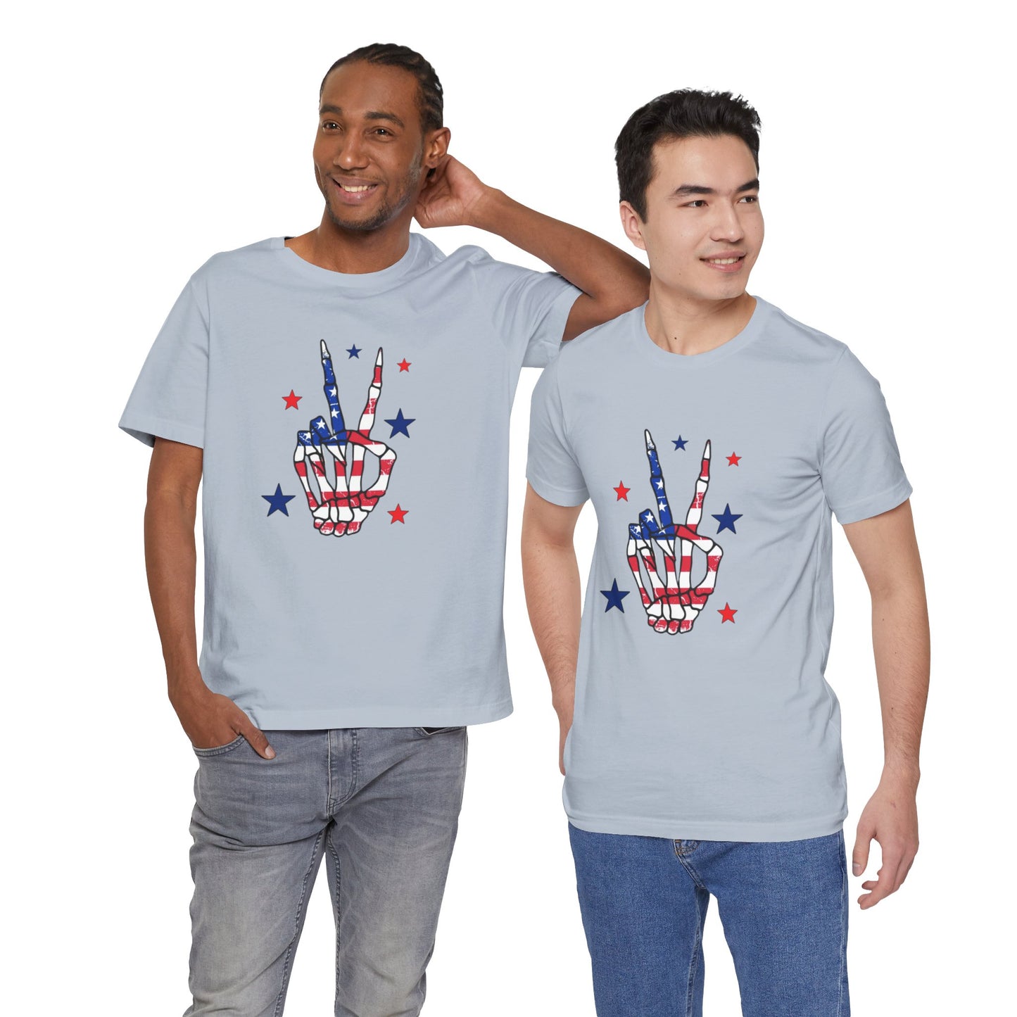 Patriotic Skeleton Peace Hand Unisex Jersey Short Sleeve Tee