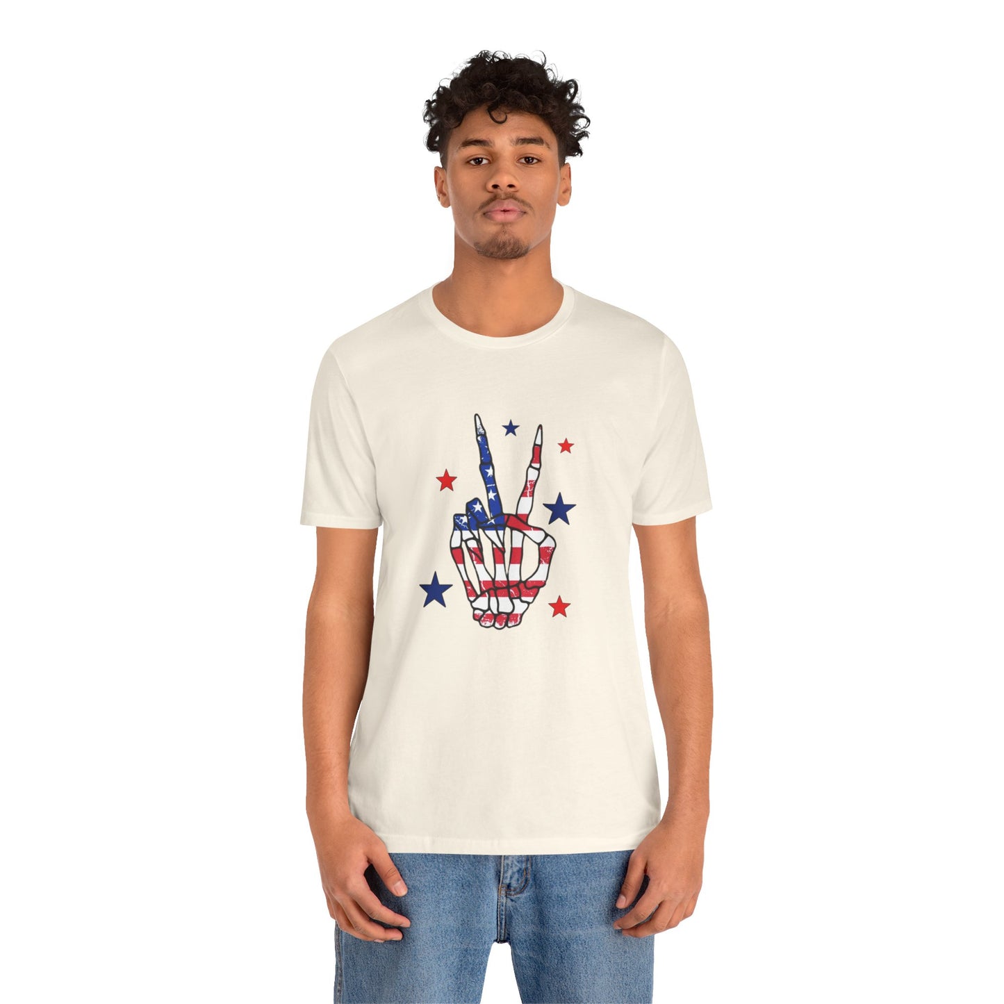 Patriotic Skeleton Peace Hand Unisex Jersey Short Sleeve Tee