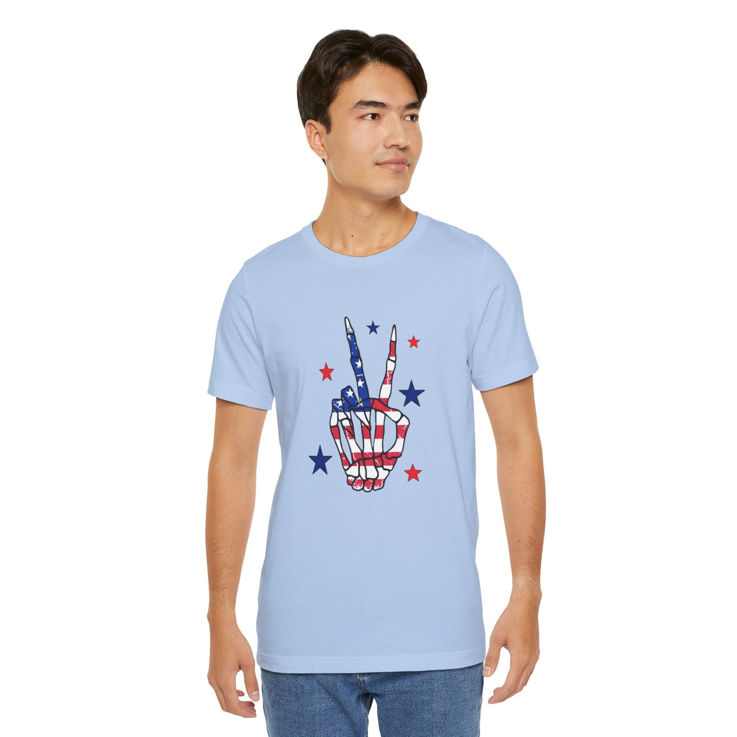 Patriotic Skeleton Peace Hand Unisex Jersey Short Sleeve Tee