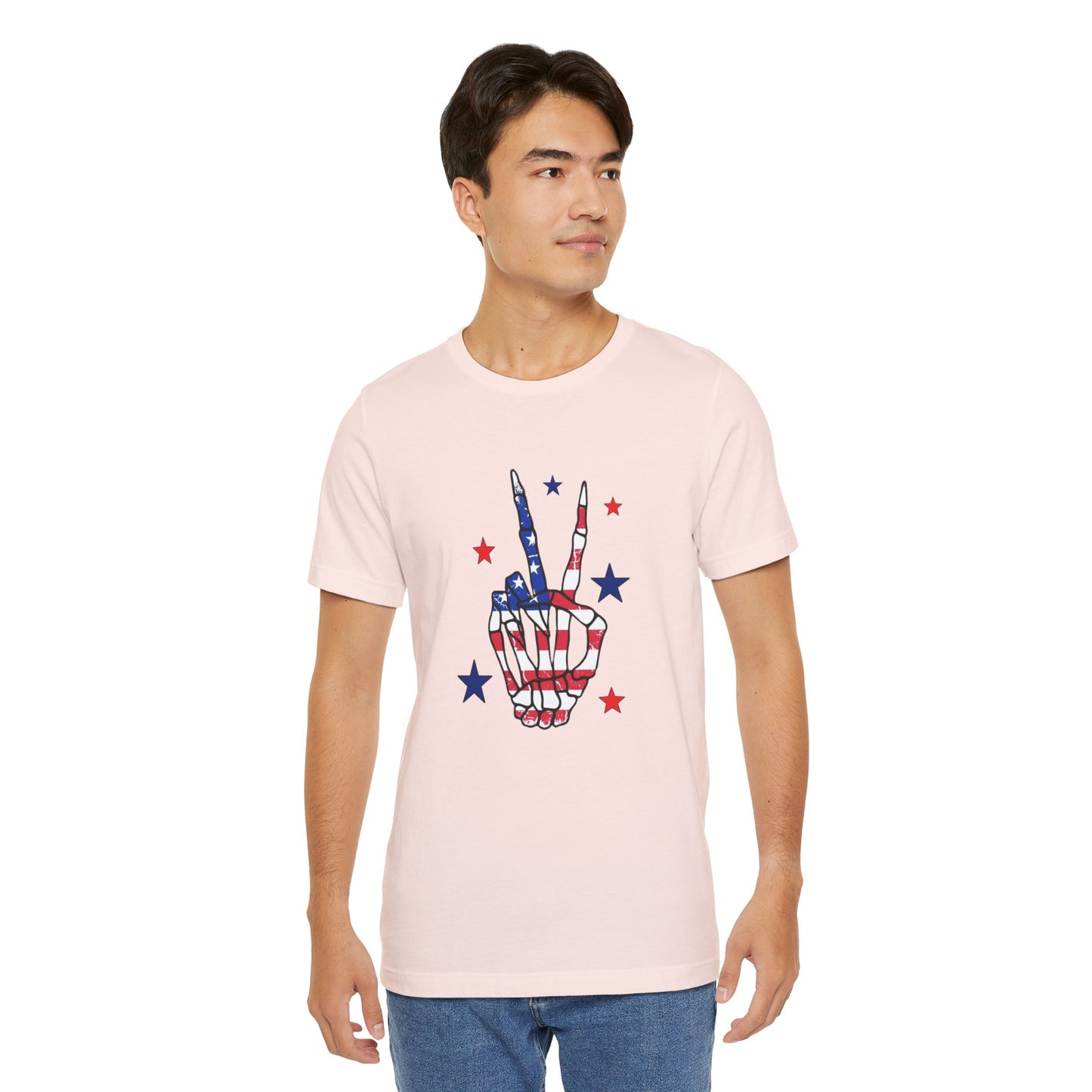 Patriotic Skeleton Peace Hand Unisex Jersey Short Sleeve Tee