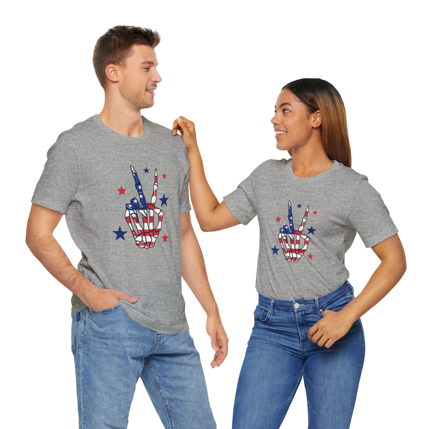 Patriotic Skeleton Peace Hand Unisex Jersey Short Sleeve Tee