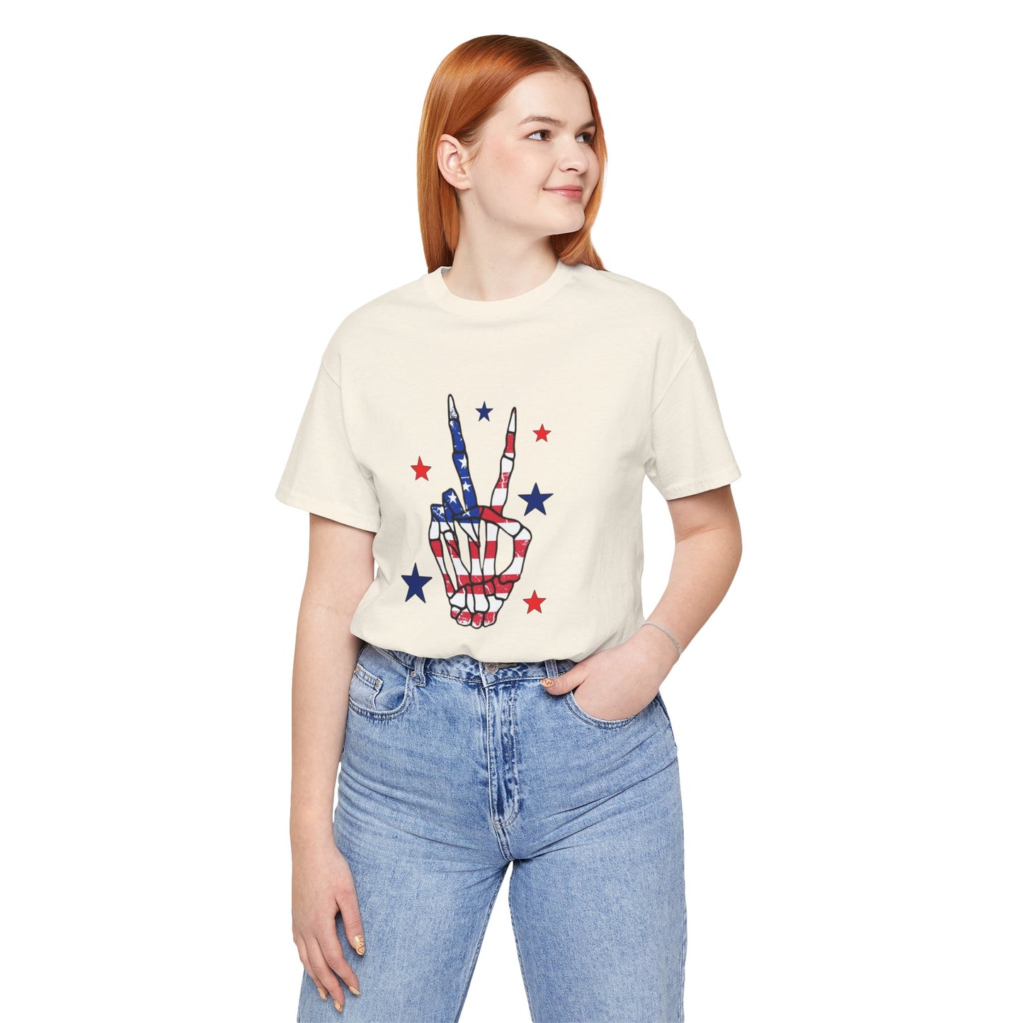 Patriotic Skeleton Peace Hand Unisex Jersey Short Sleeve Tee