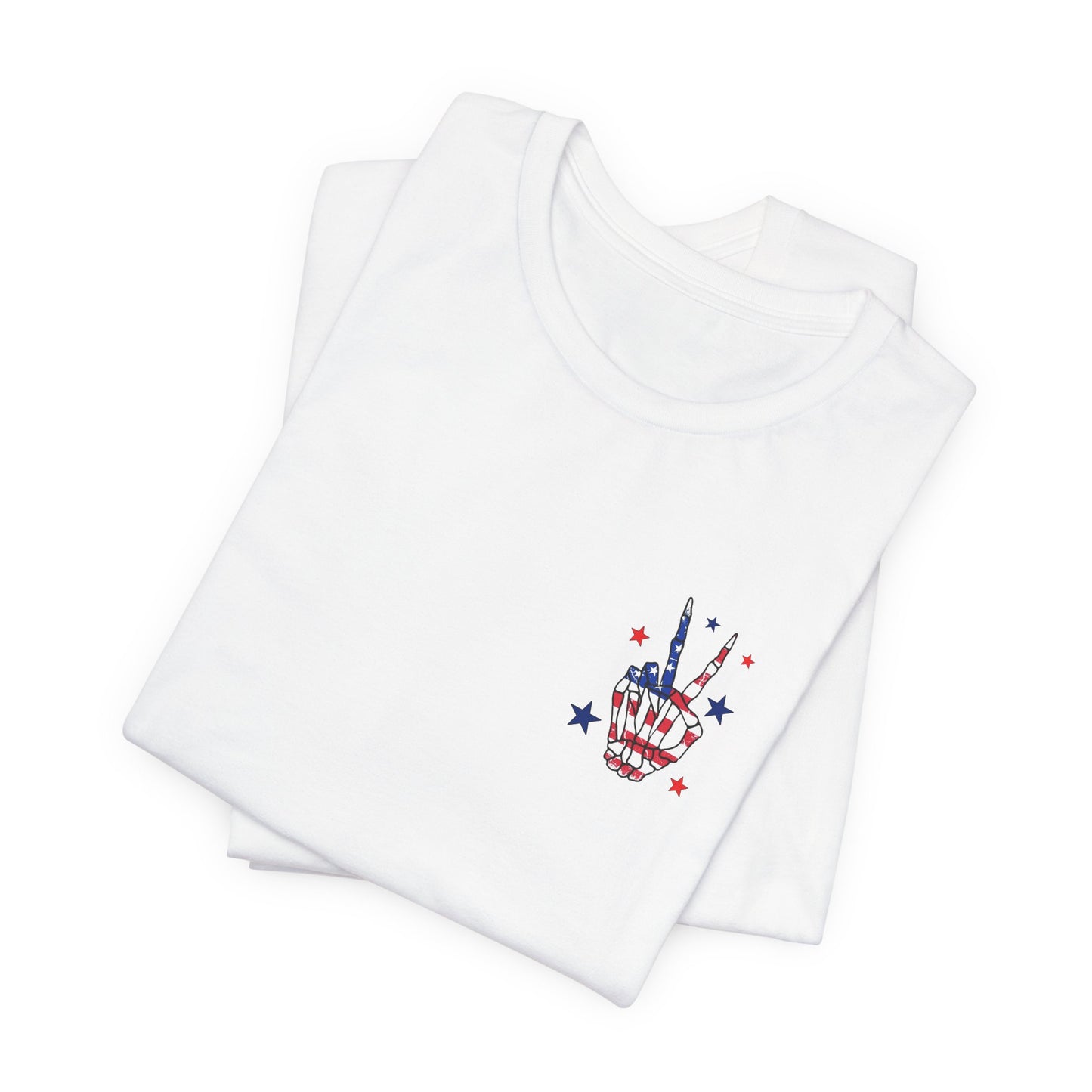 Patriotic Skeleton Peace Hand (Front & Back) Unisex Jersey Short Sleeve Tee