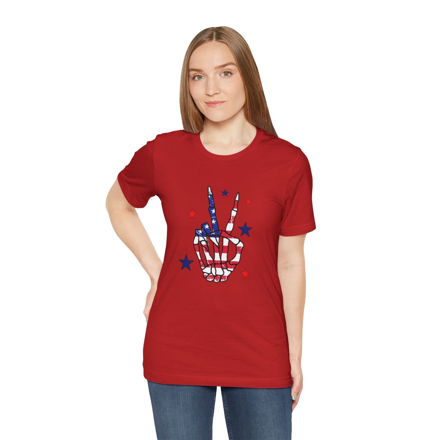 Patriotic Skeleton Peace Hand Unisex Jersey Short Sleeve Tee