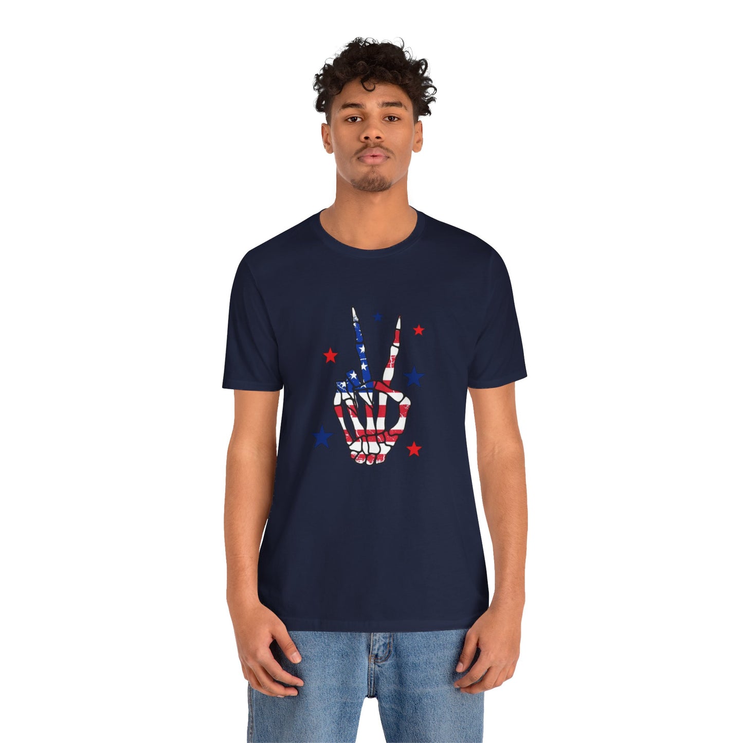 Patriotic Skeleton Peace Hand Unisex Jersey Short Sleeve Tee