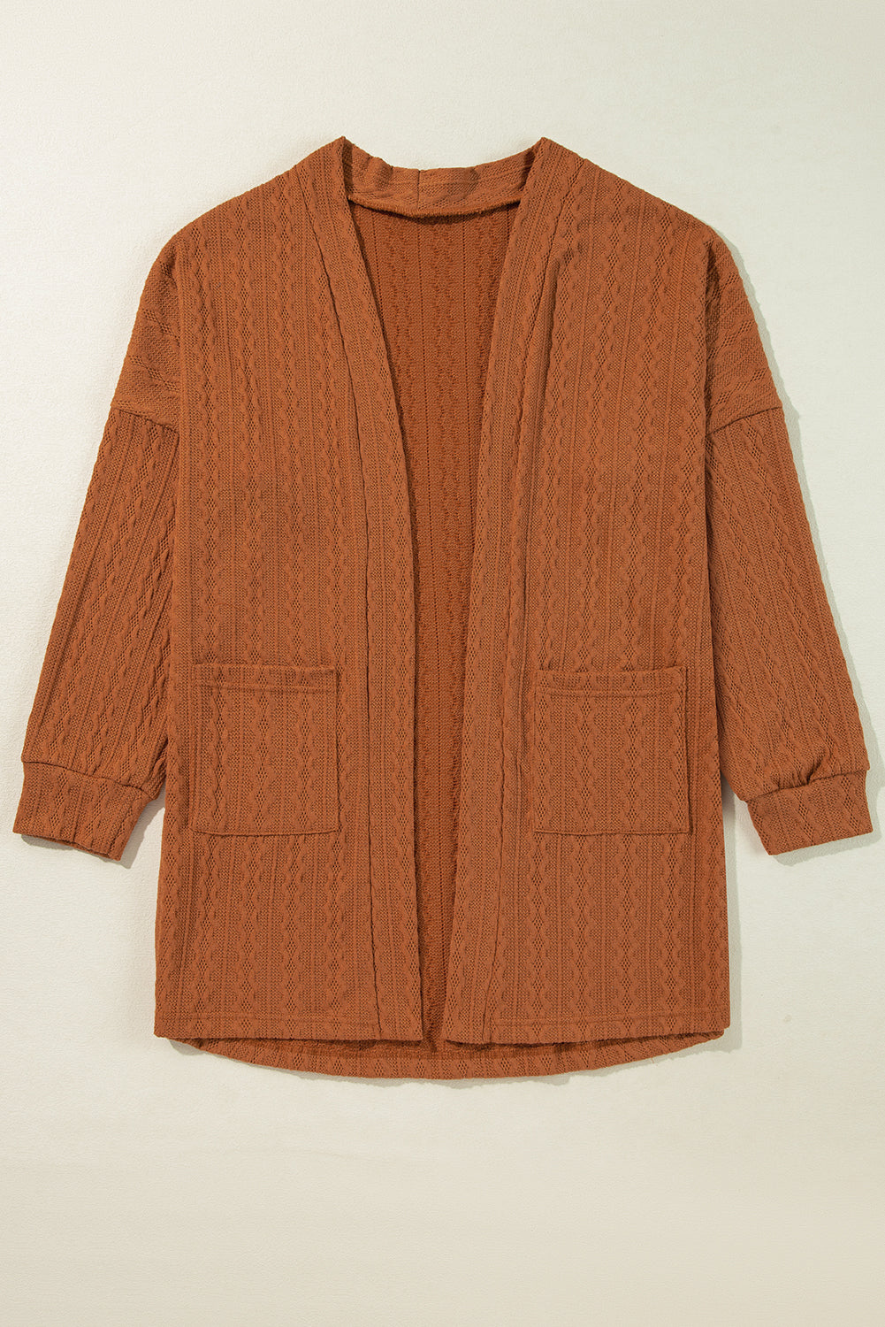 Textured Knit Side Pockets Open Front Cardigan