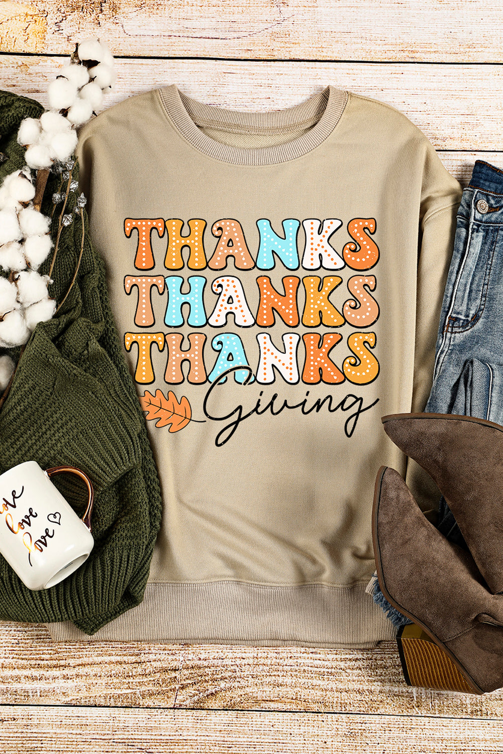 THANKS giving Leaves Printed Drop Shoulder Sweatshirt