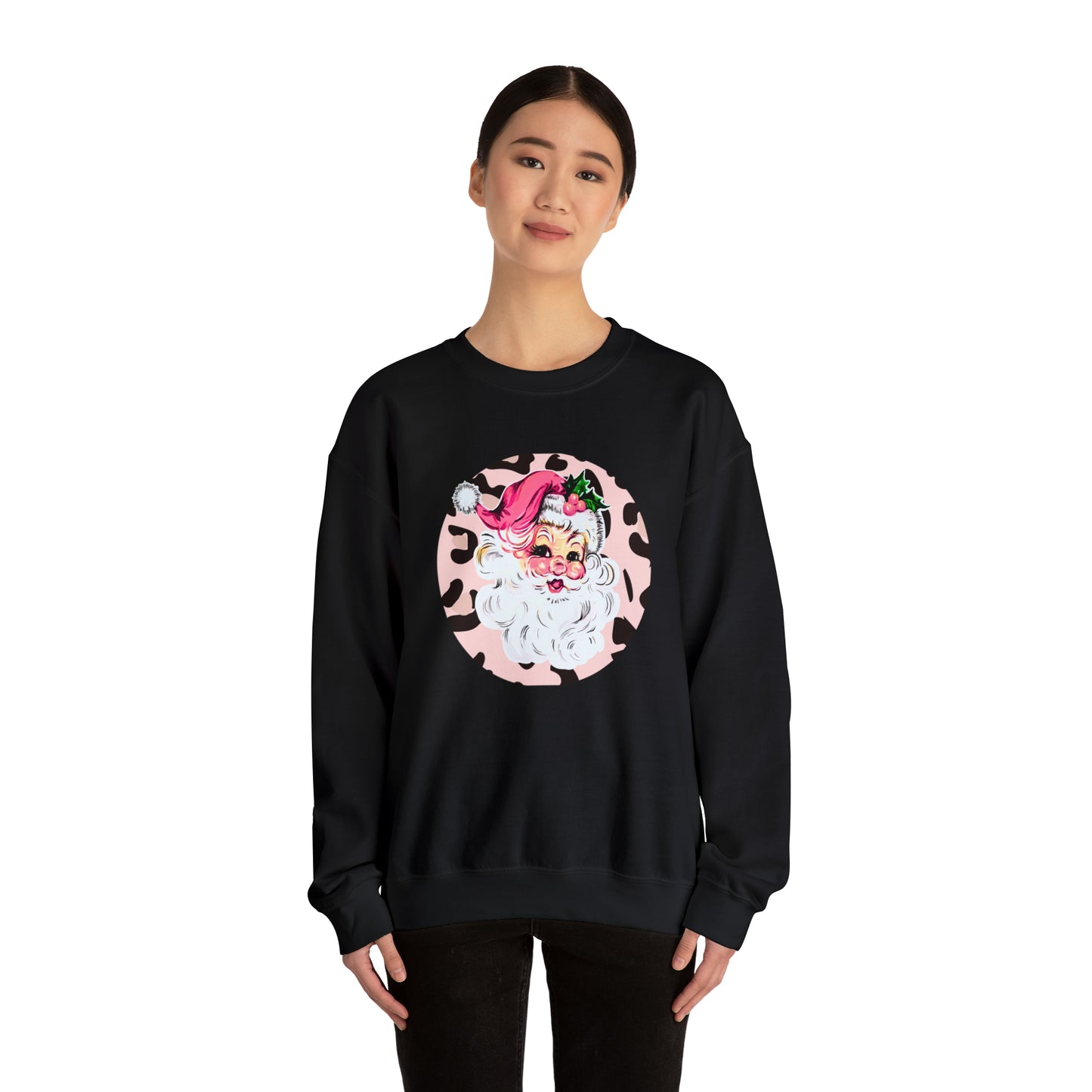 Pink Santa Leopard Print Unisex Heavy Blend™ Crewneck Sweatshirt